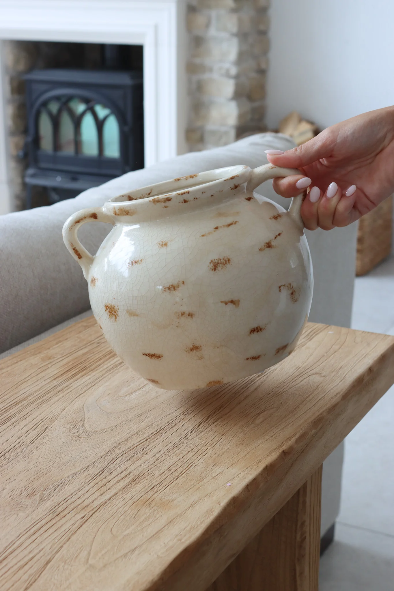 Aged Cream Ceramic Vase - Image 2