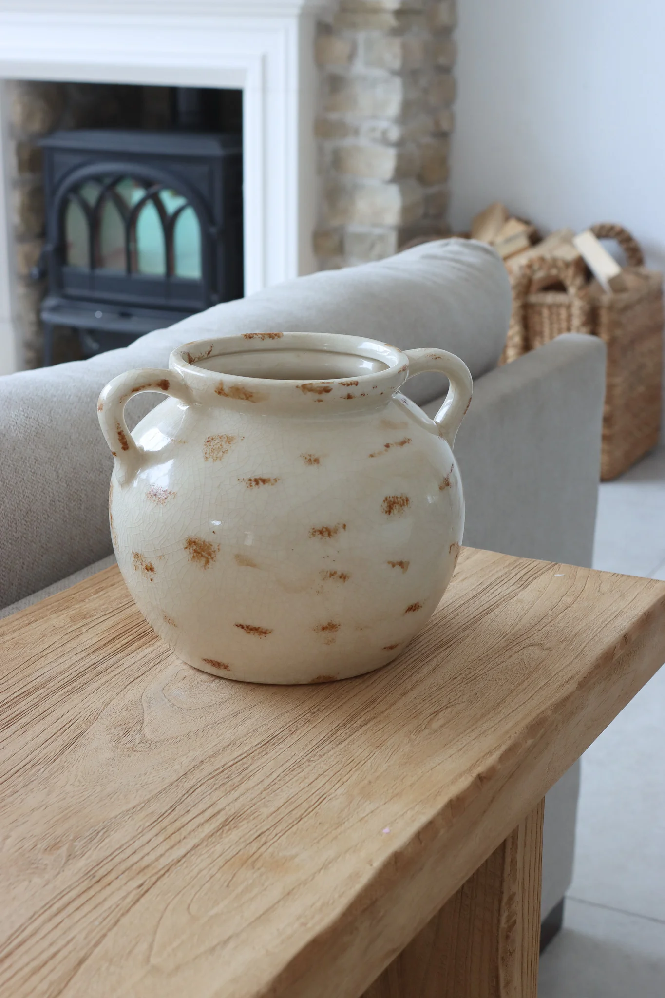 Aged Cream Ceramic Vase - Image 3