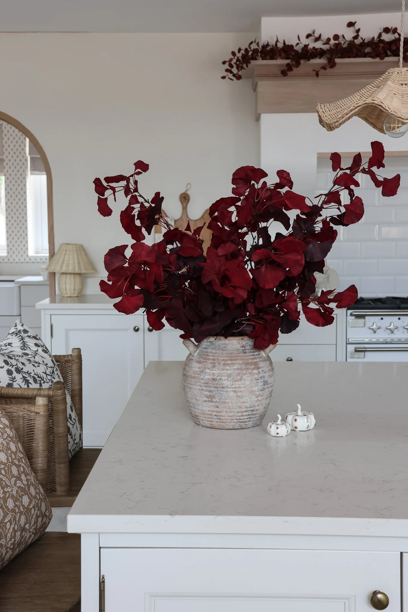 Faux Autumn Ginkgo Spray - Burgundy - Image 3