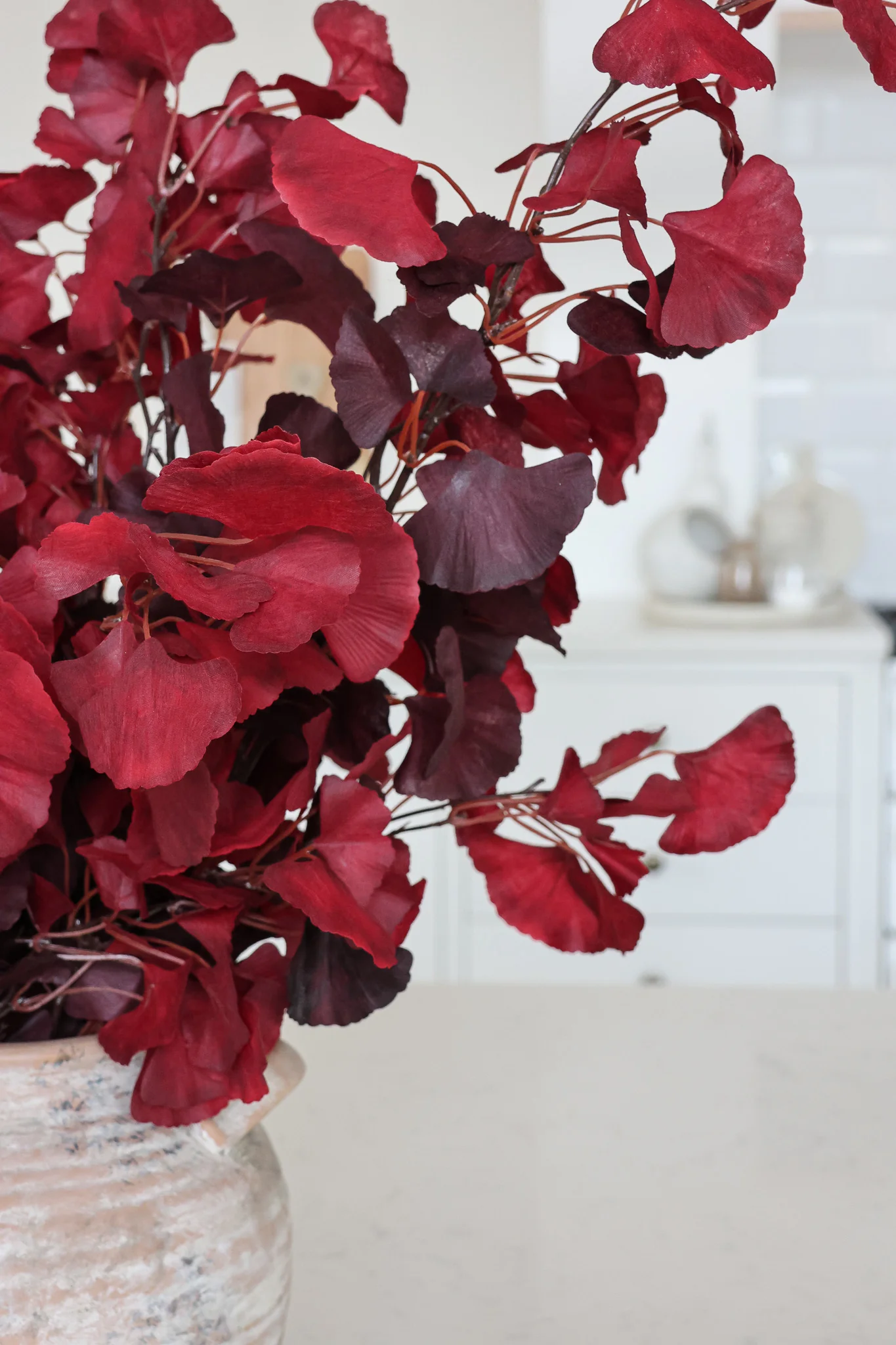 Faux Autumn Ginkgo Spray - Burgundy - Image 4