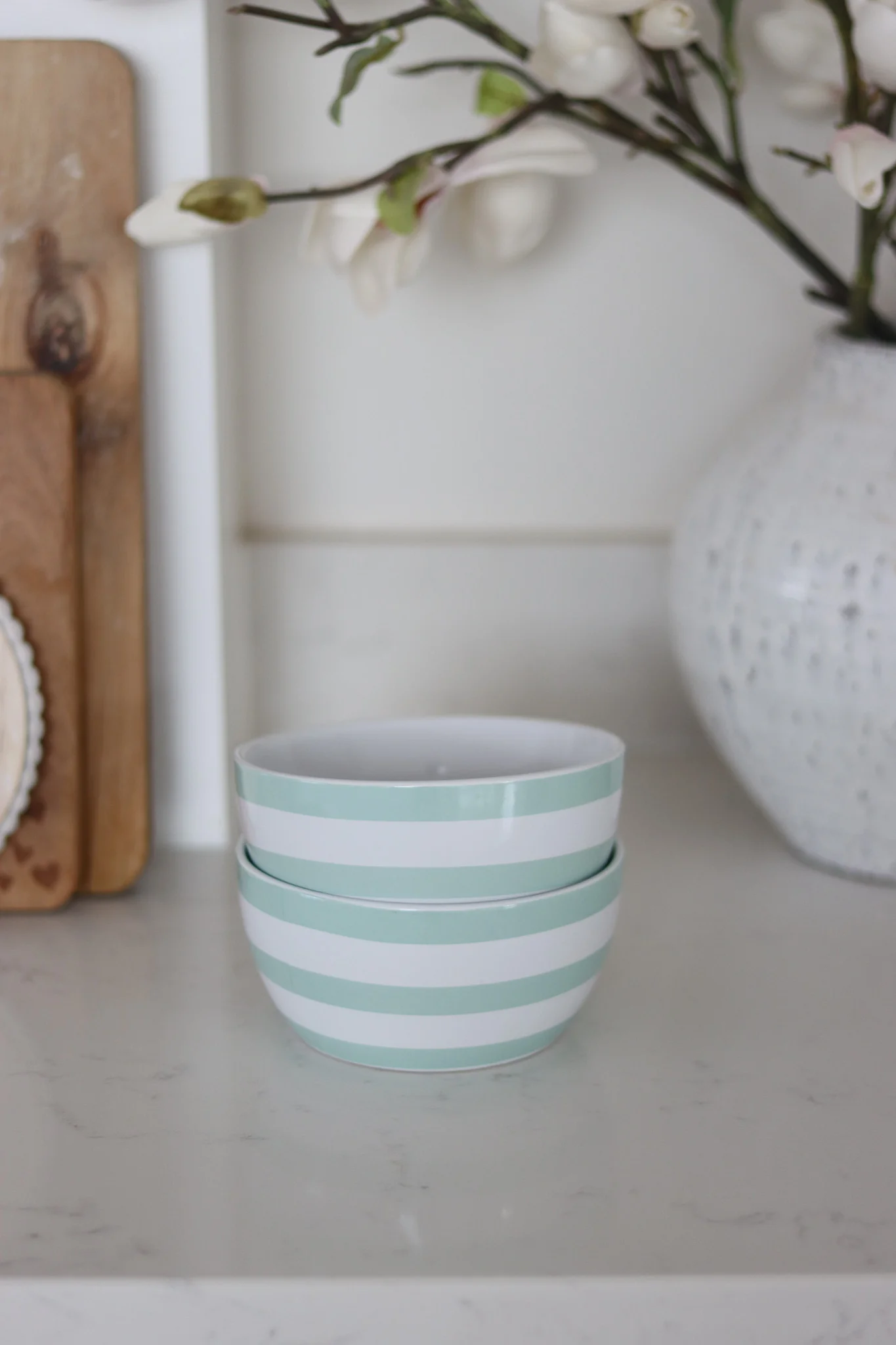 Ceramic Bowl Set – 2 Piece – Green Stripes - Image 3