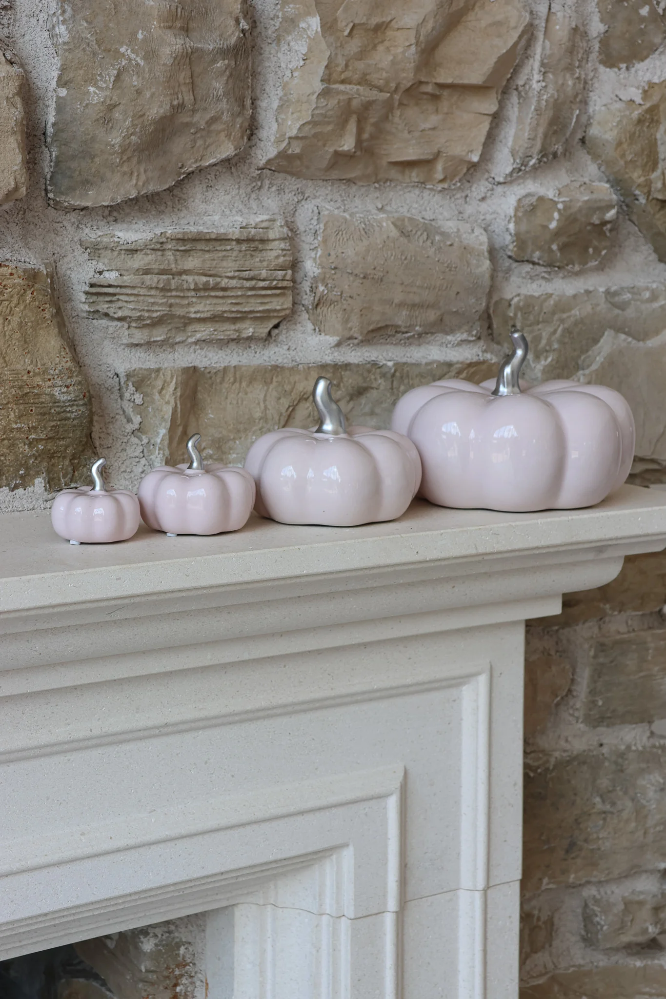Ceramic Pumpkin Family - Light Pink/Silver