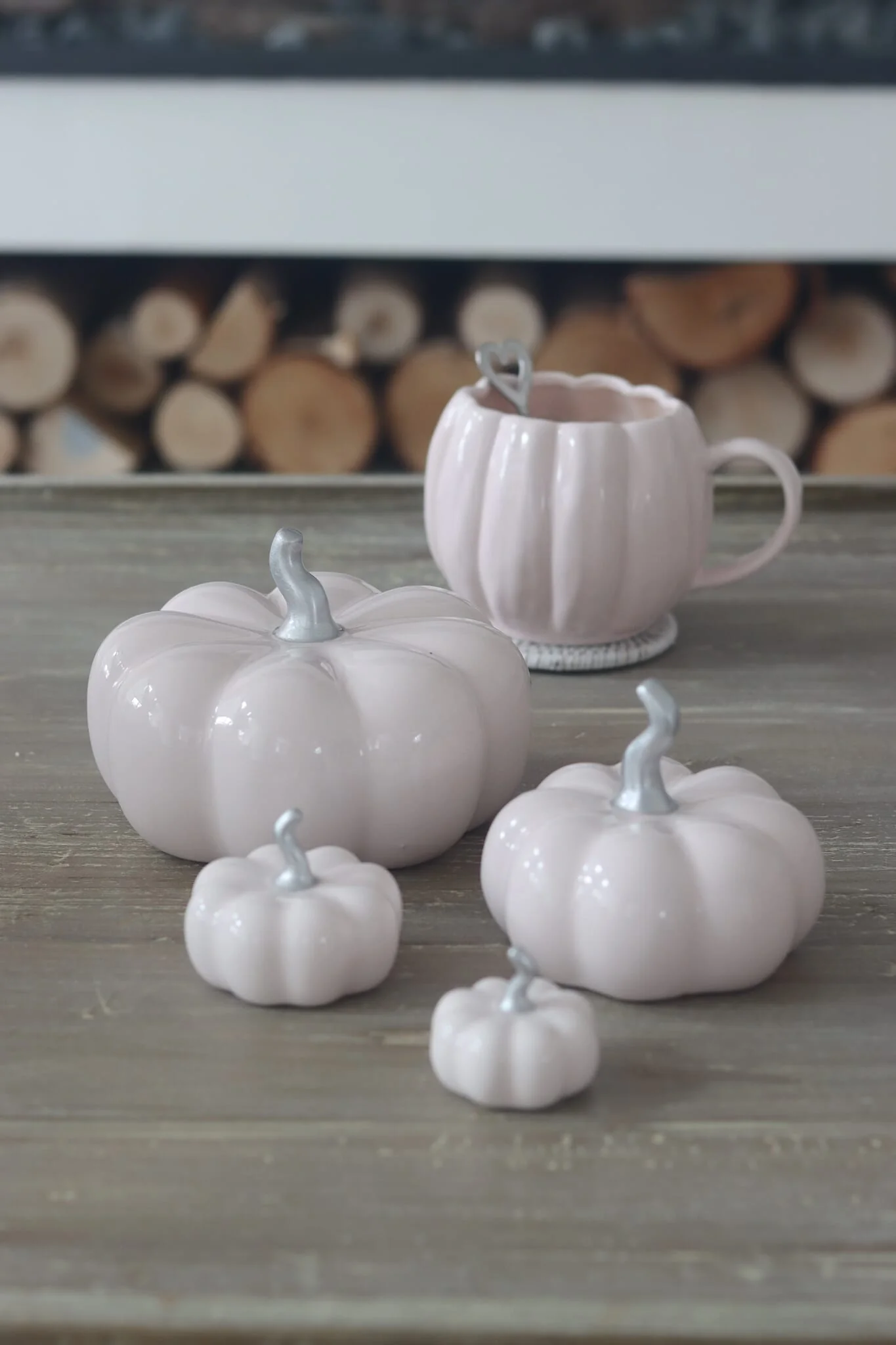 Ceramic Pumpkin Family - Light Pink/Silver - Image 3