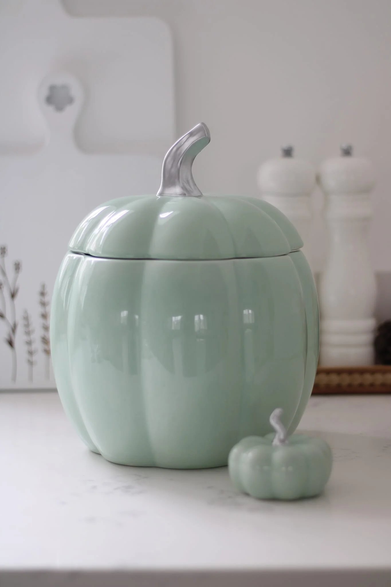 Ceramic Pumpkin Jar - Green/Large - Image 3