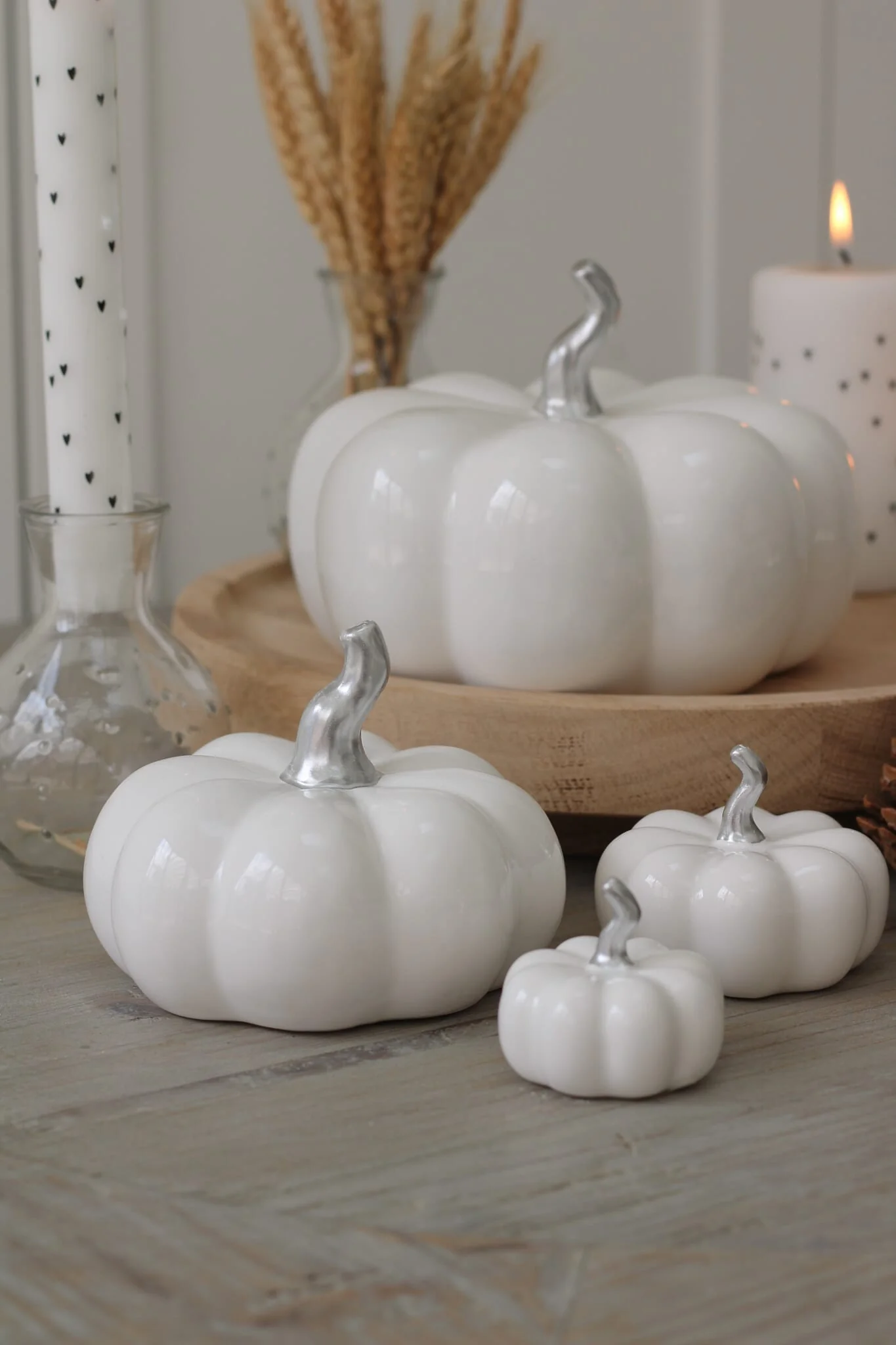 Ceramic Pumpkin White/Silver Stalk - Tiny 4Pc Set - Image 7