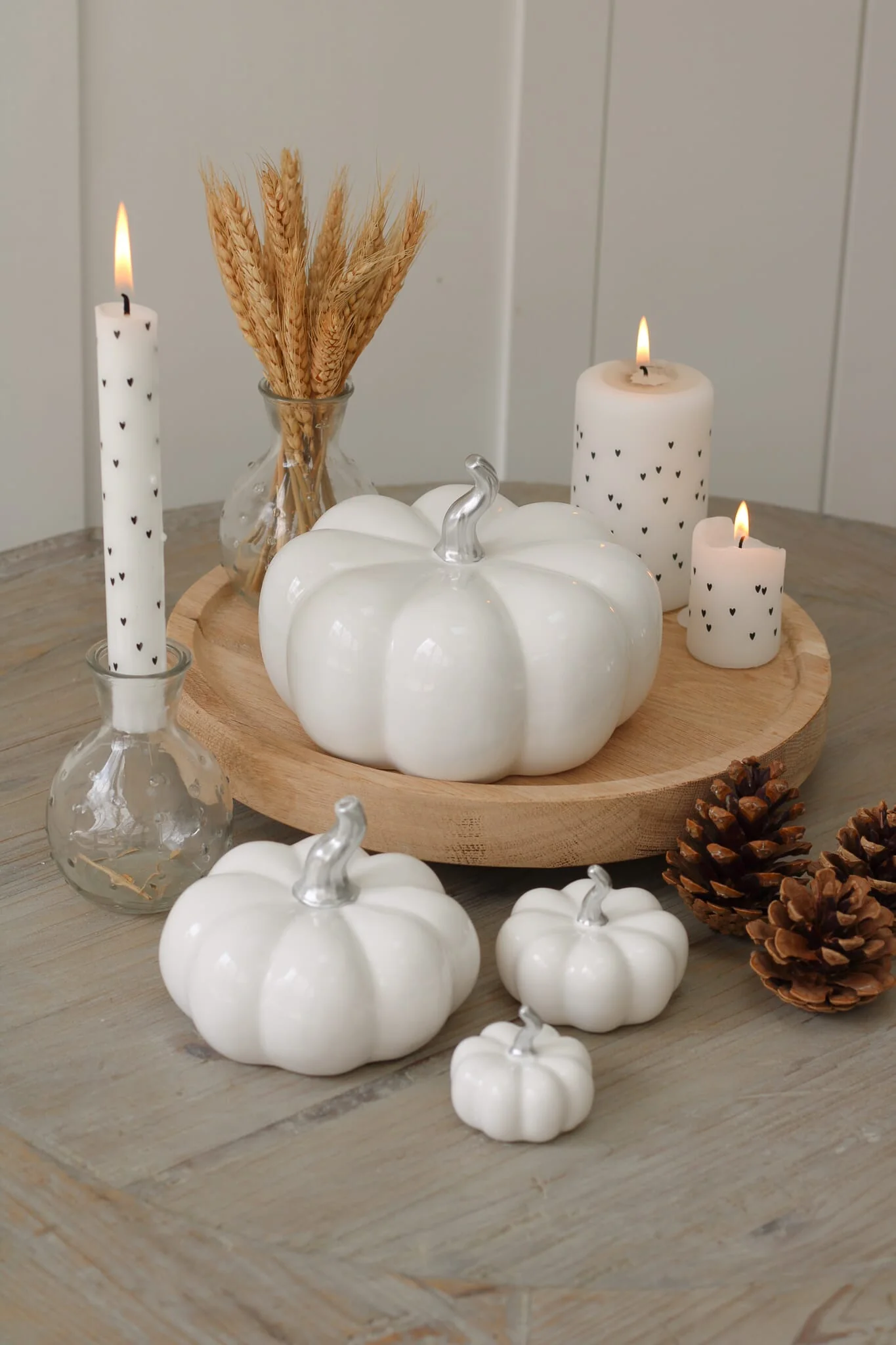 Ceramic Pumpkin White/Silver Stalk - Large - Image 10