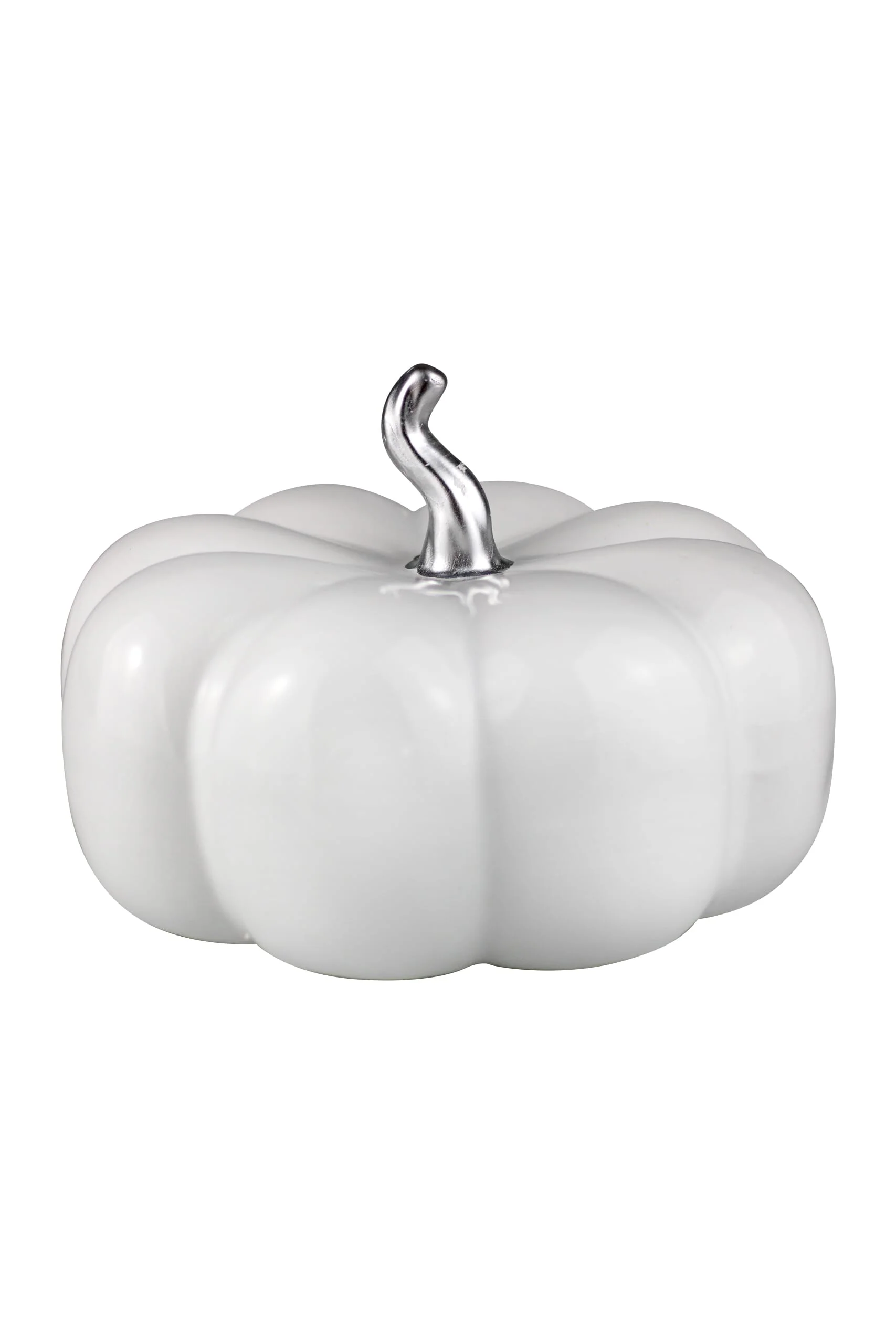 Ceramic Pumpkin White/Silver Stalk - Large - Image 2