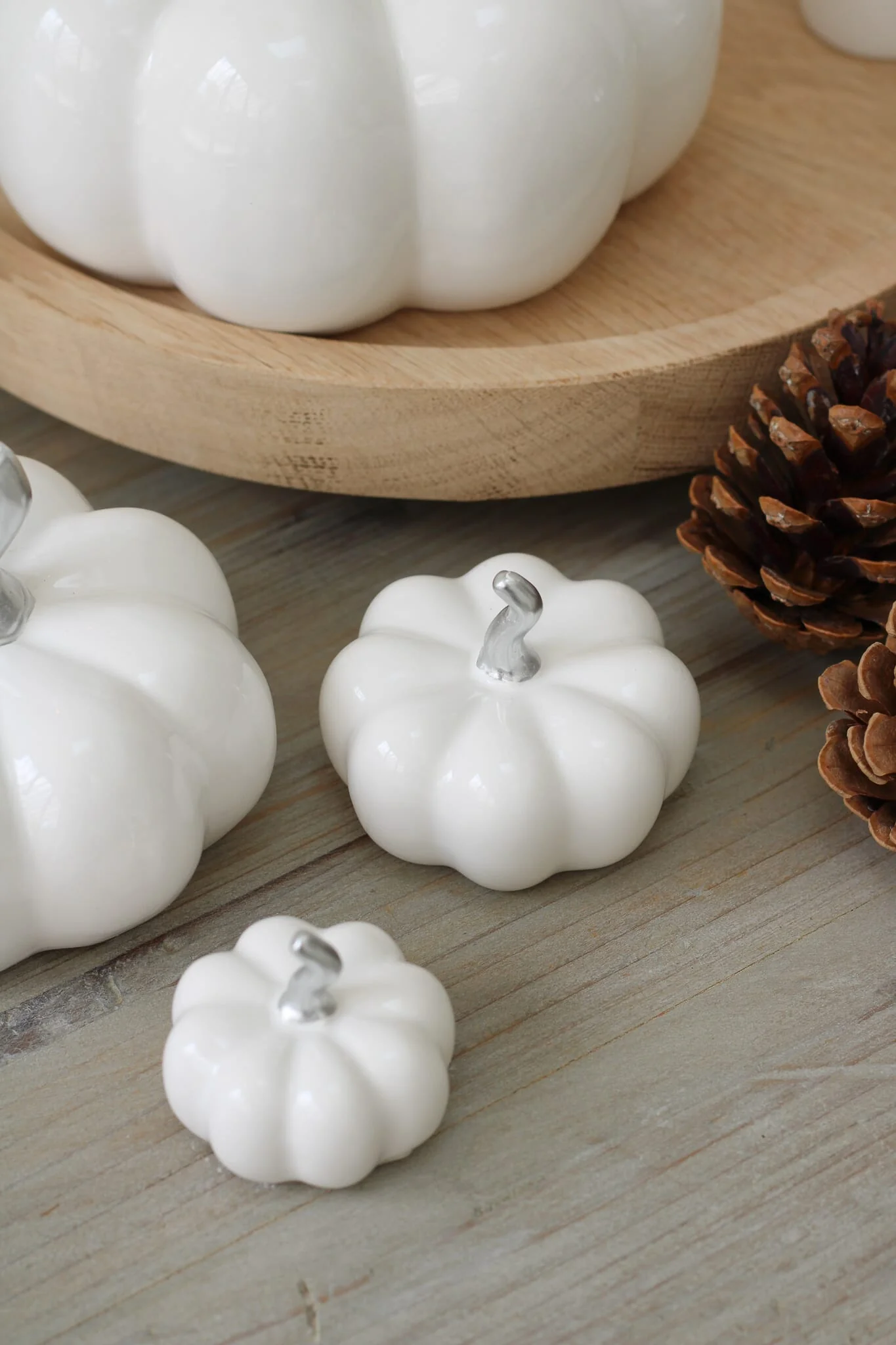 Ceramic Pumpkin White/Silver Stalk - Large - Image 5