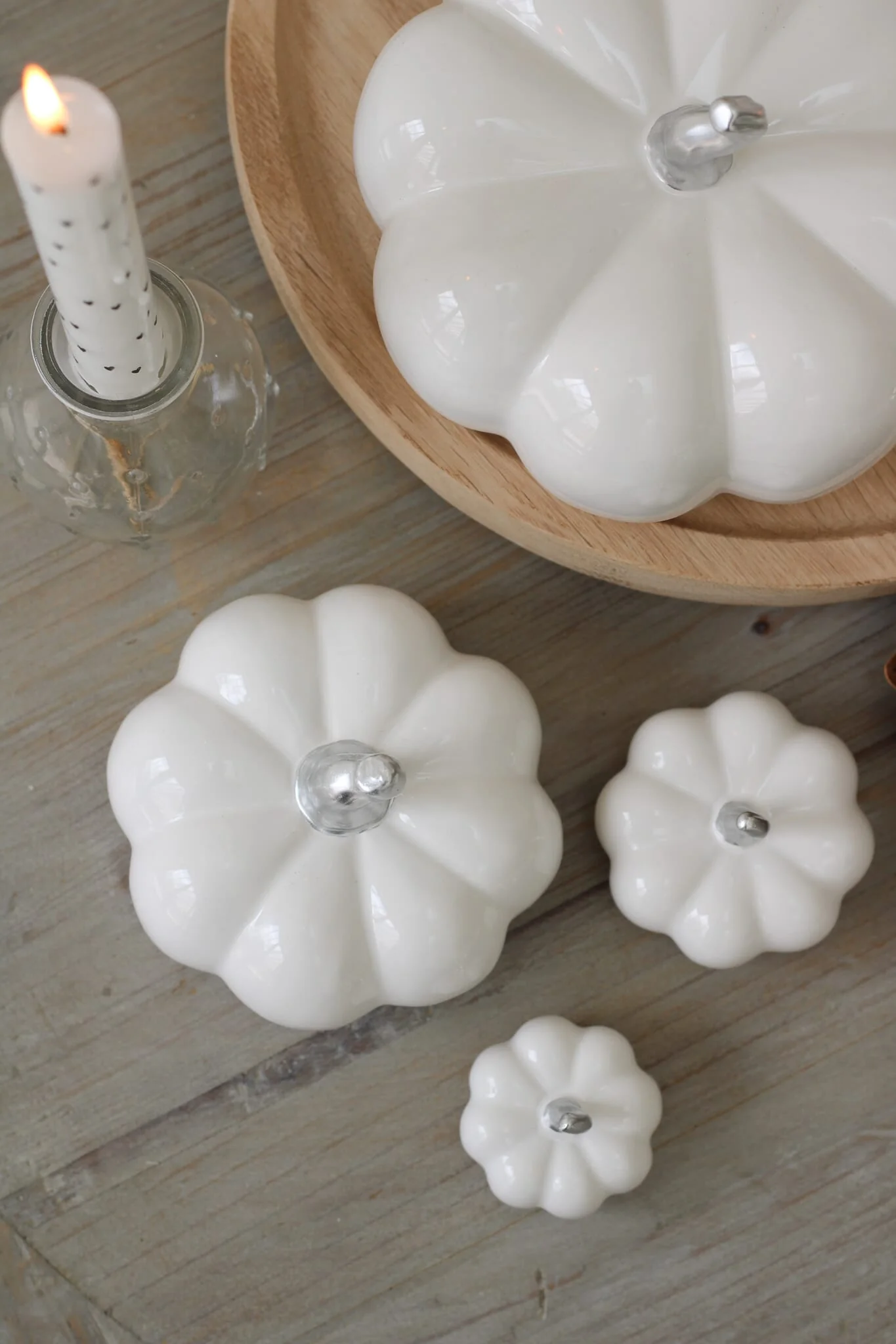 Ceramic Pumpkin White/Silver Stalk - Large - Image 9