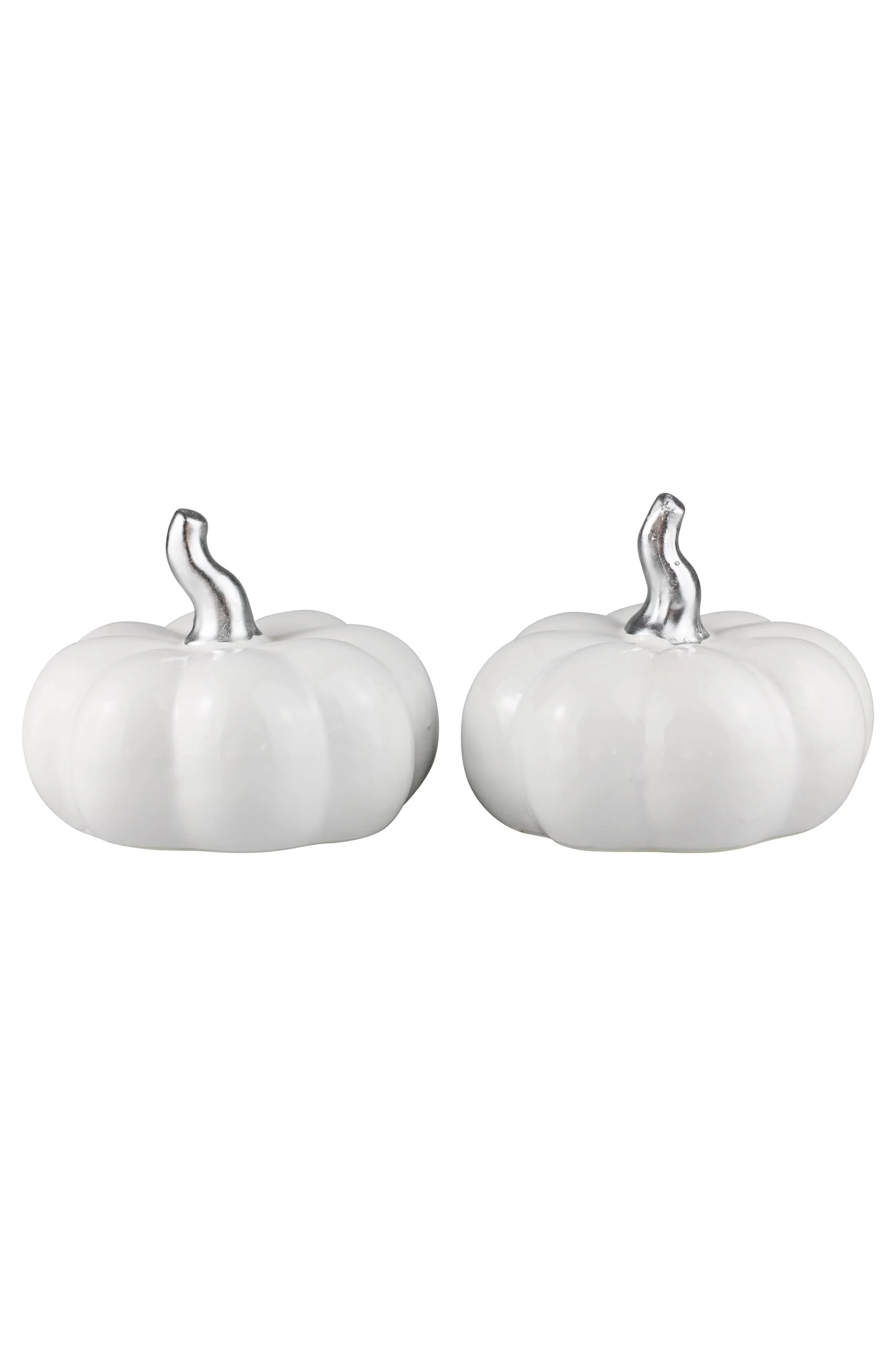 Ceramic Pumpkin White/Silver Stalk - Medium 2Pc Set - Image 2