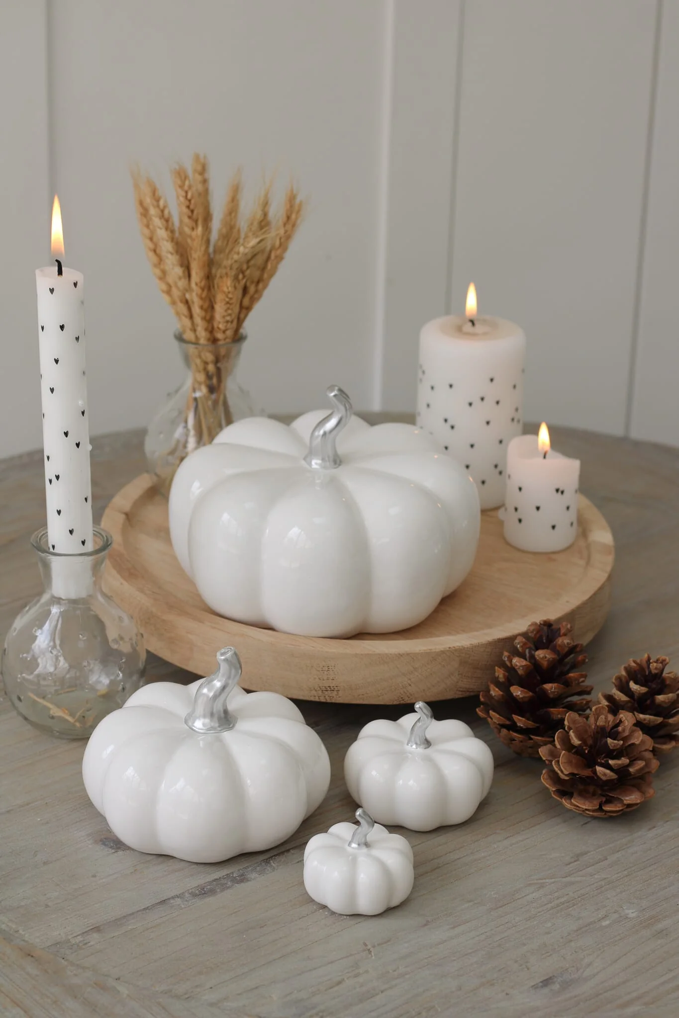 Ceramic Pumpkin White/Silver Stalk - Medium 2Pc Set - Image 3