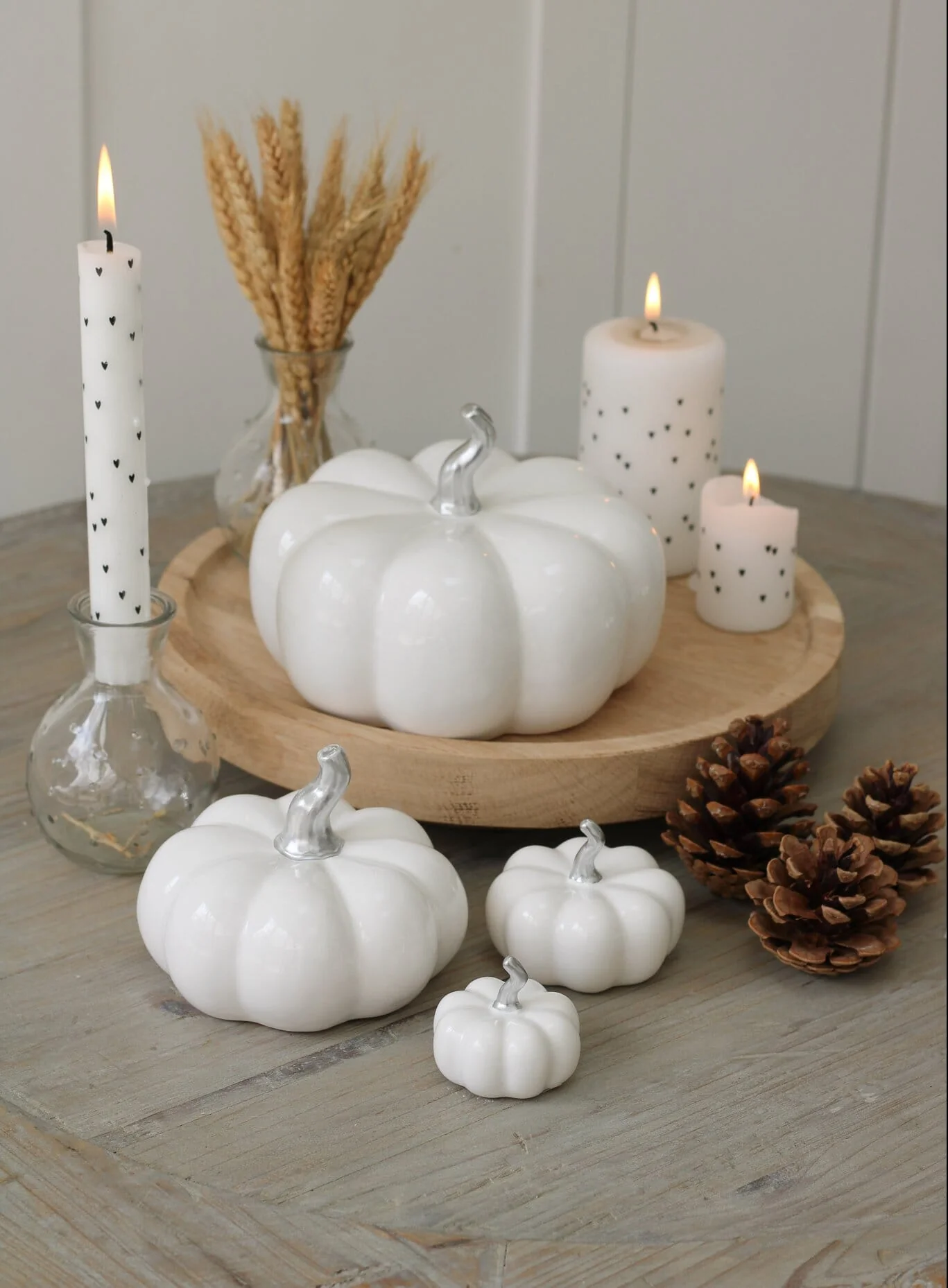 Ceramic Pumpkin White/Silver Stalk - Medium 2Pc Set - Image 4