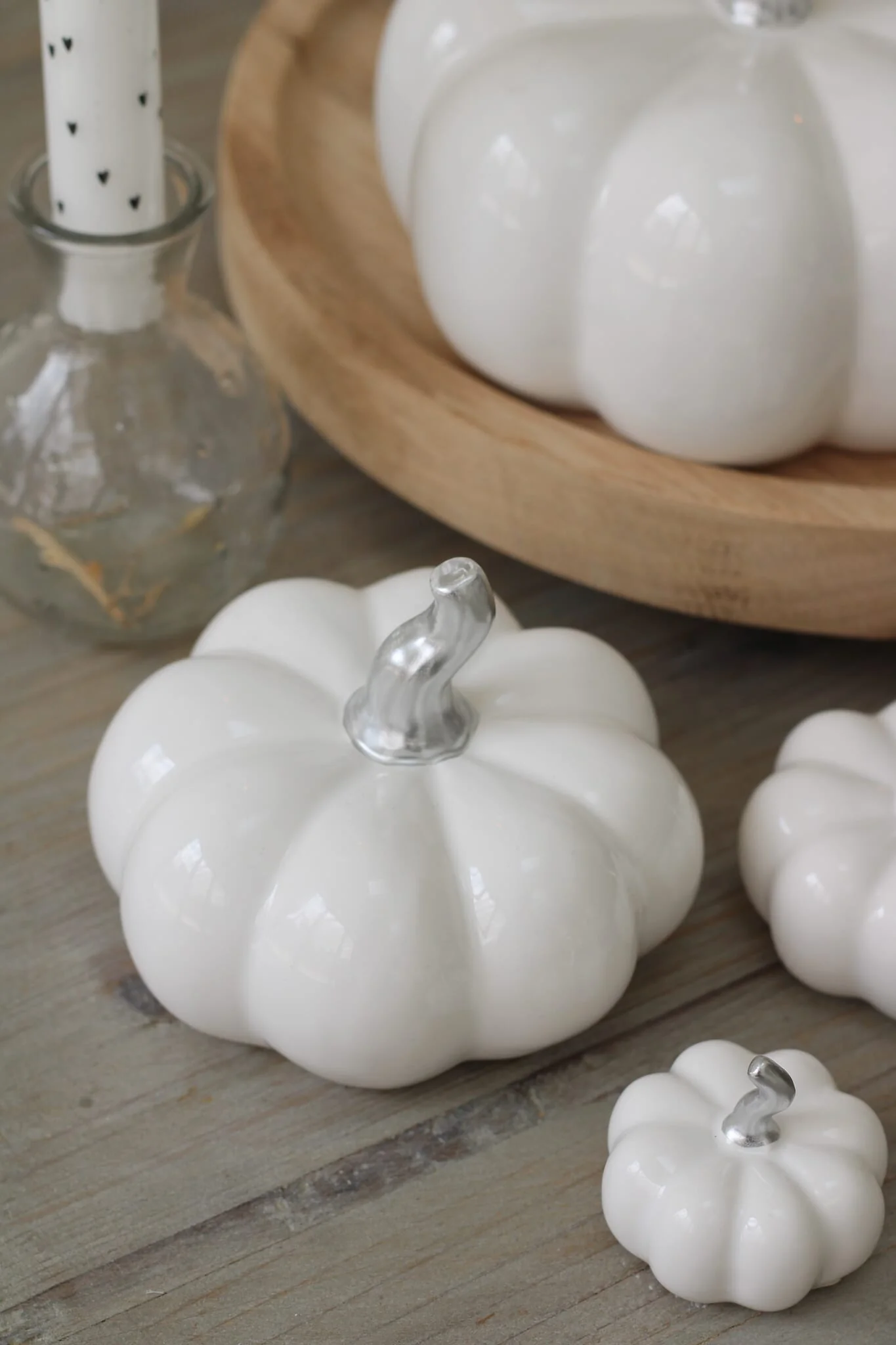 Ceramic Pumpkin White/Silver Stalk - Medium 2Pc Set - Image 6