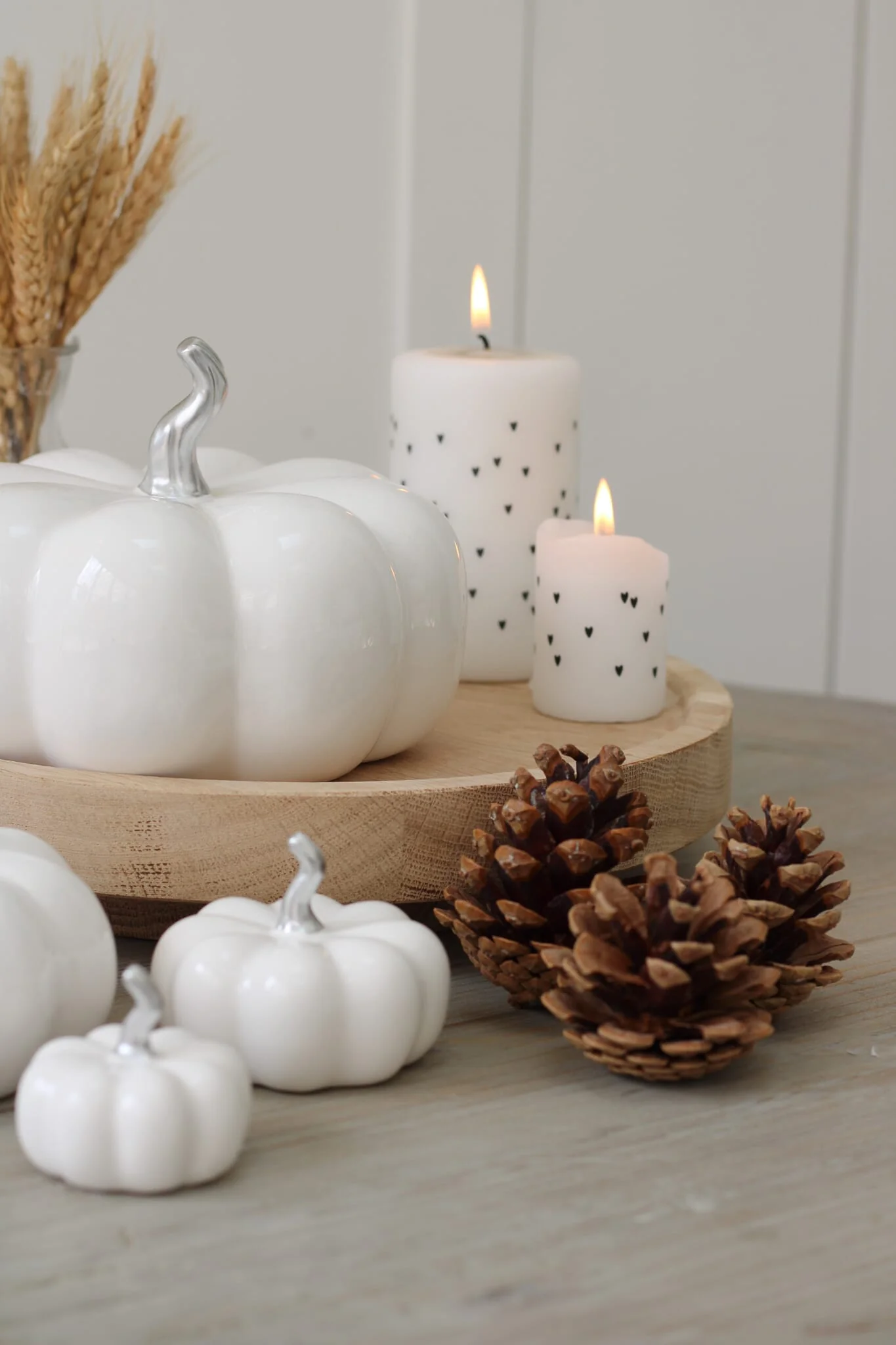 Ceramic Pumpkin White/Silver Stalk - Medium 2Pc Set - Image 9