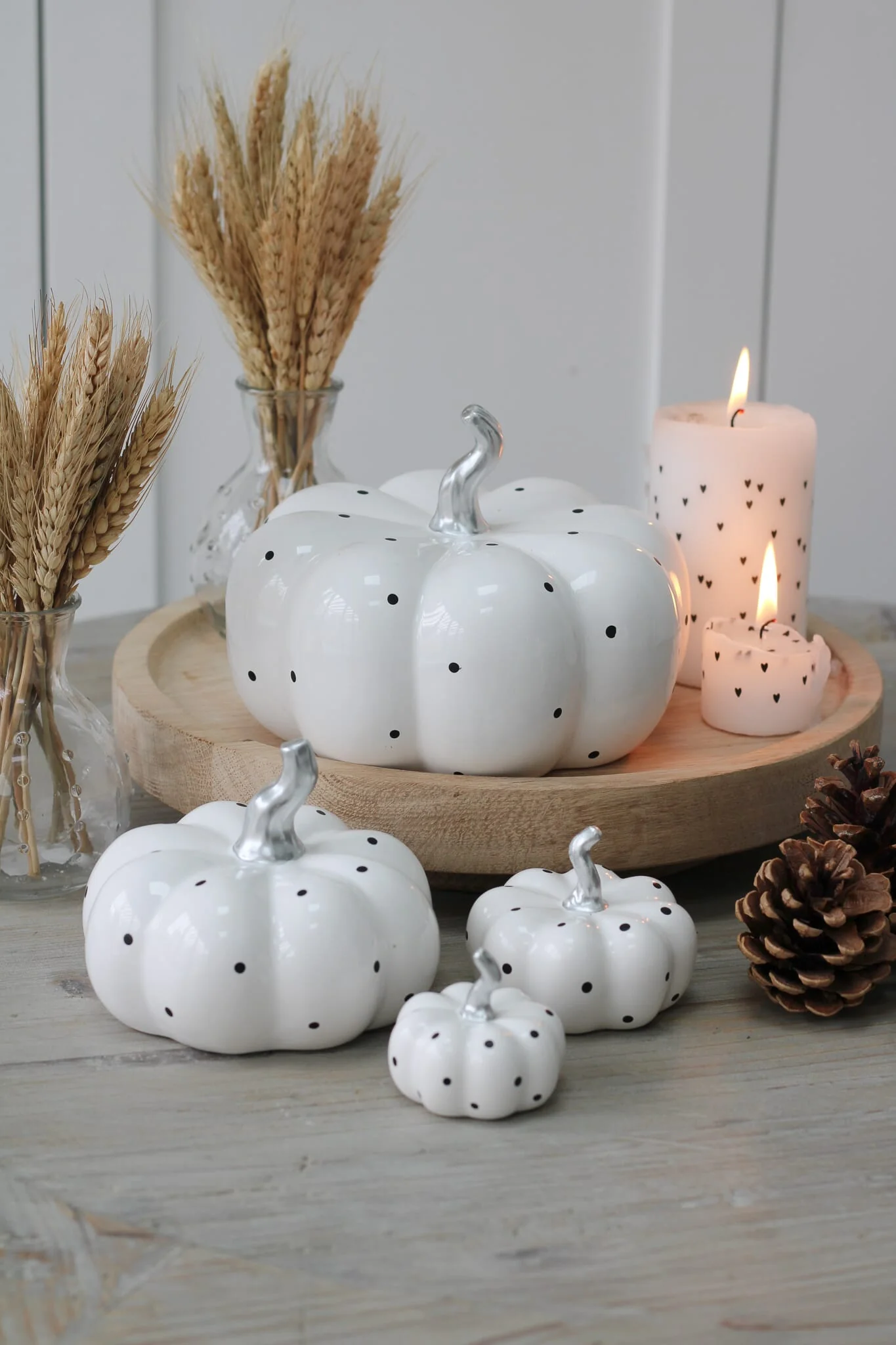 Ceramic Pumpkin White Polka Dot - Medium 2Pc Set