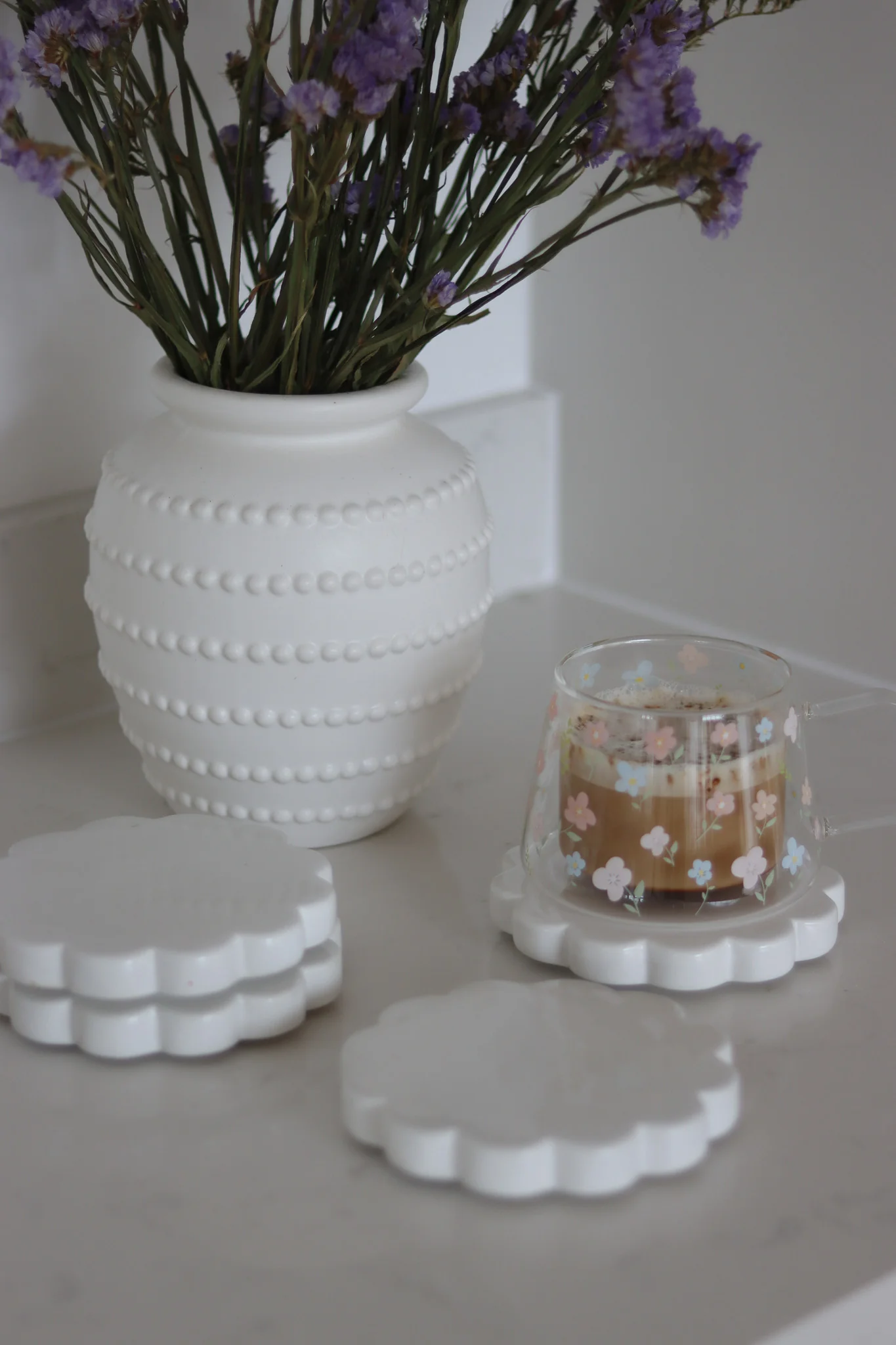 Ceramic Coasters Set - Scalloped 4pc - Image 4