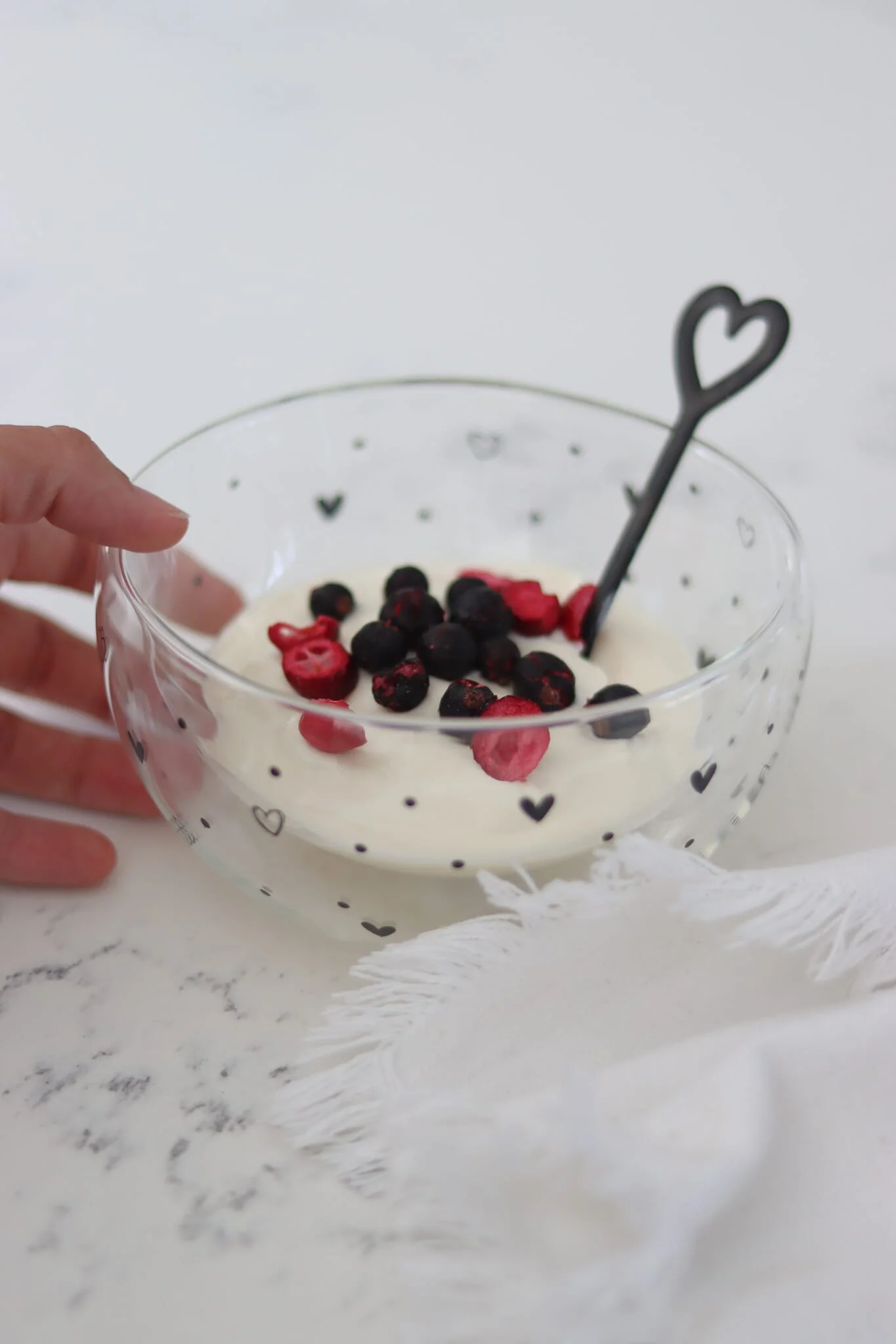 Double Wall Glass Bowl - Black/Hearts Dots
