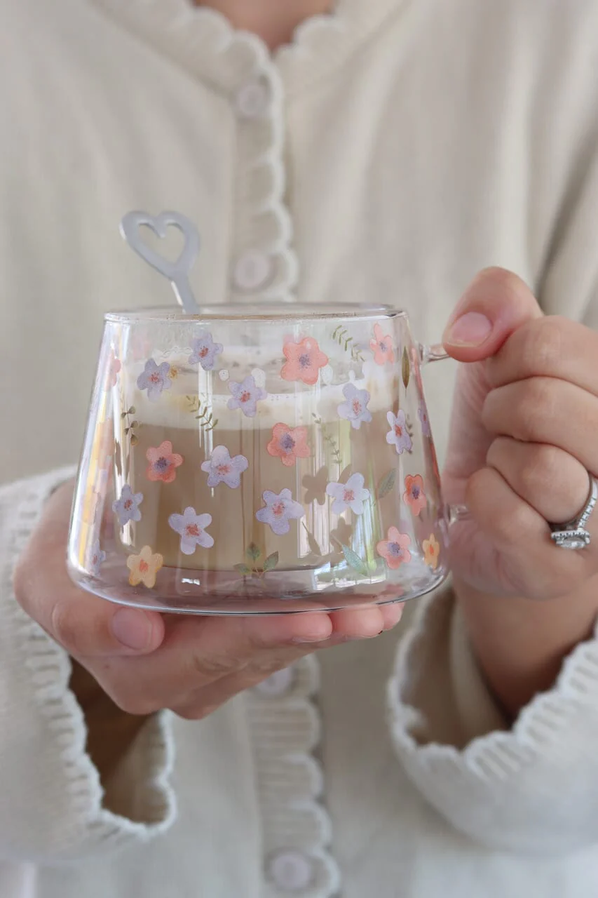 Wrap Around Double Walled Glass Mug - Bloom - Image 3