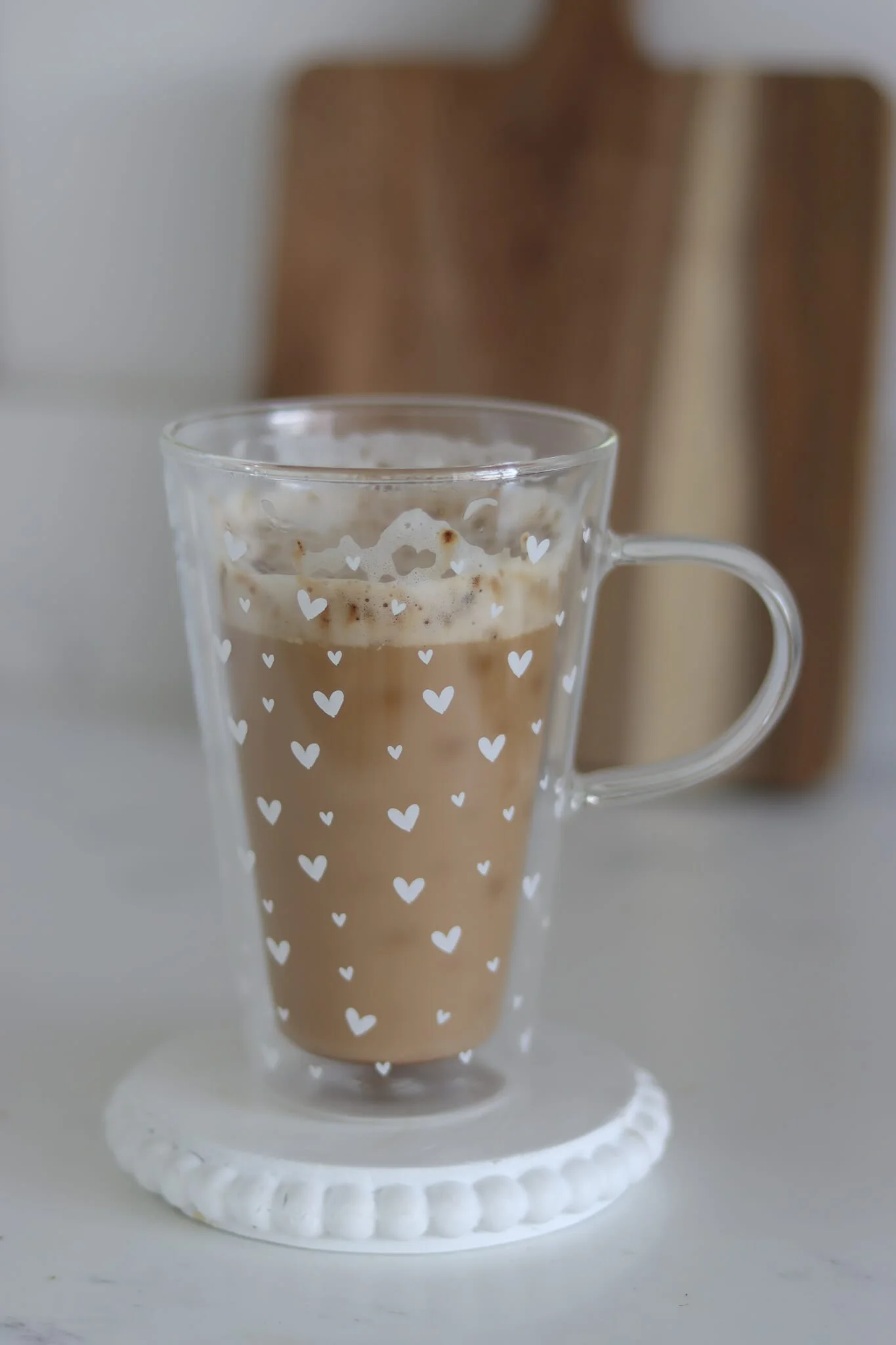 Double Wall Glass Latte Mug - Small Multi Heart/White - Image 3