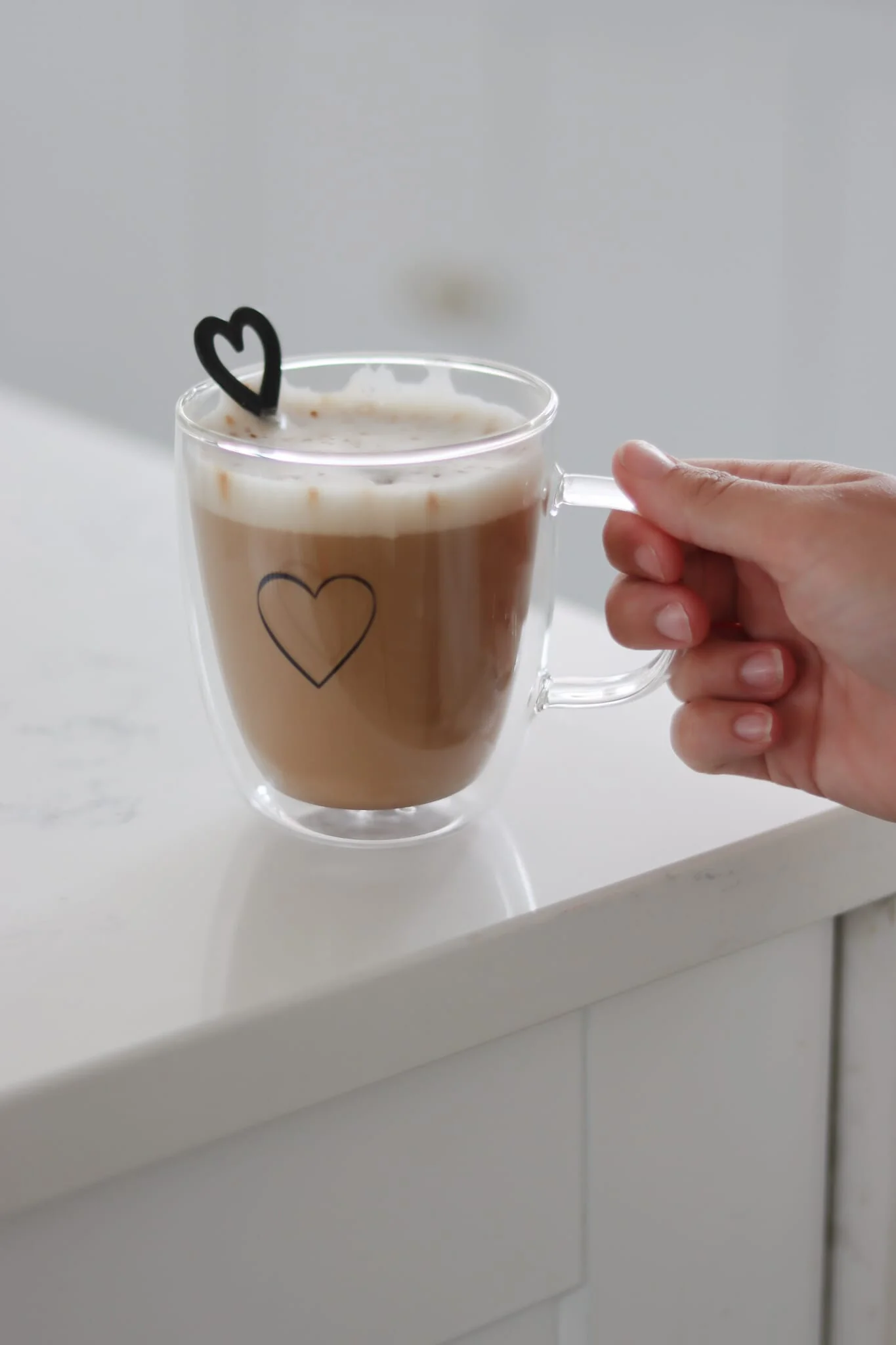 Double Walled Glass Mug - Single Heart/Black - Image 3