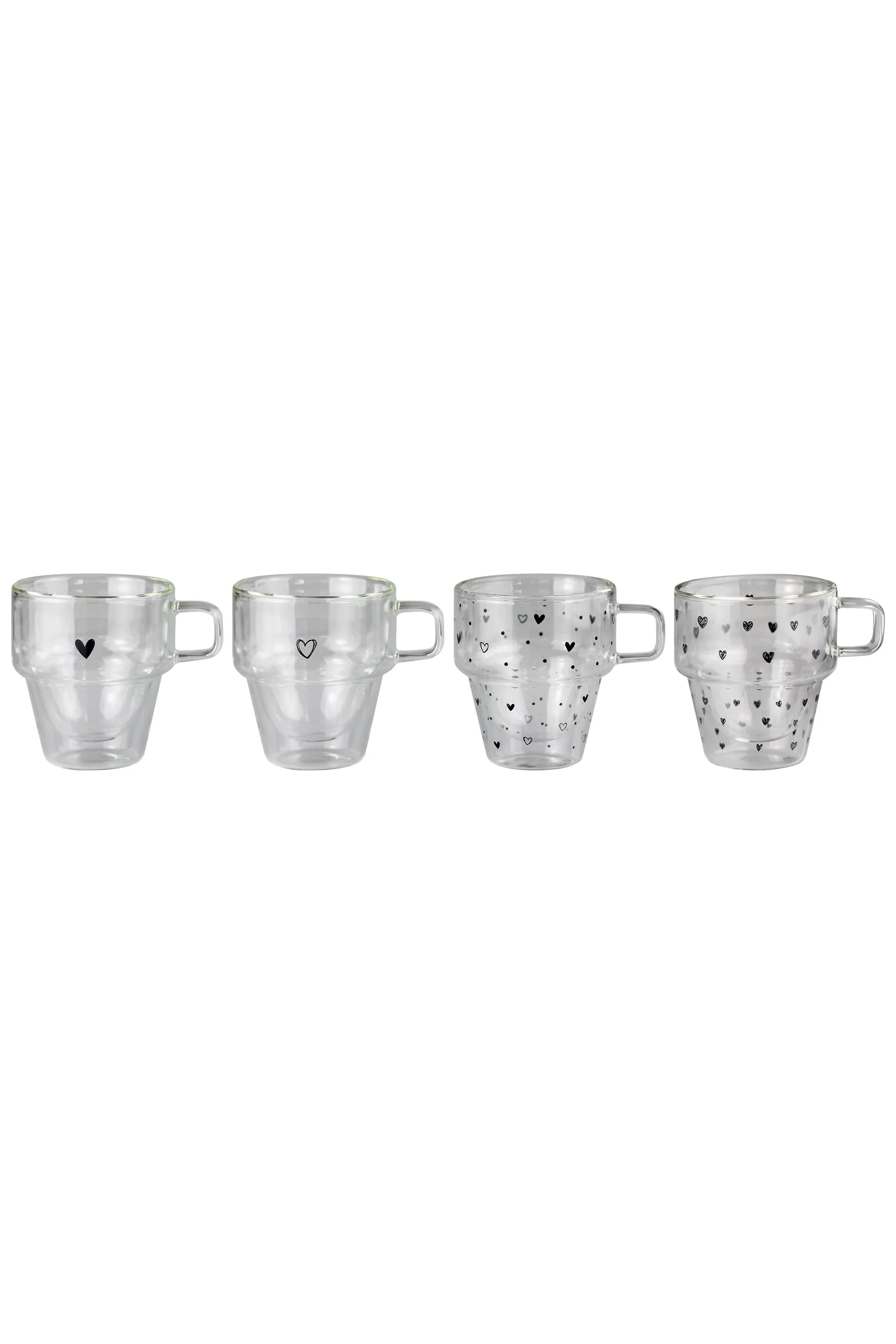 Double Walled Glass Stacking Mugs - Hearts/Black - Image 4