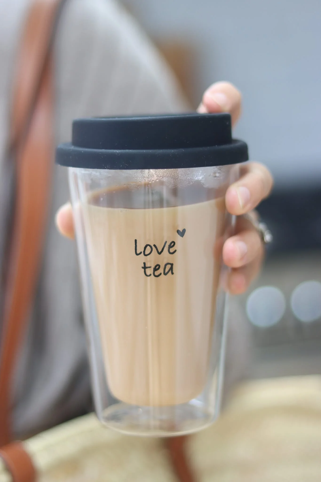 Double Walled Glass Travel Mug - Love Tea