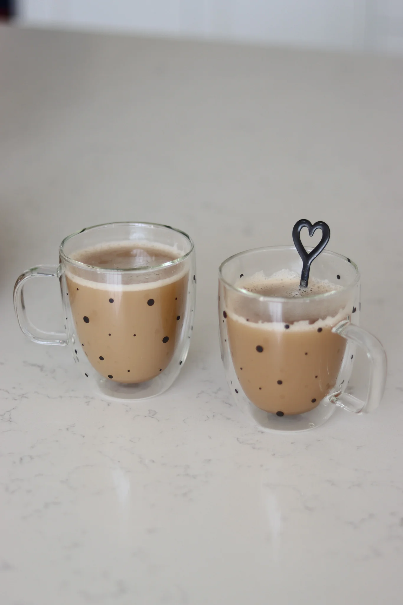 Double Walled Glass Mug Set -2 Piece - Black Polka Dots