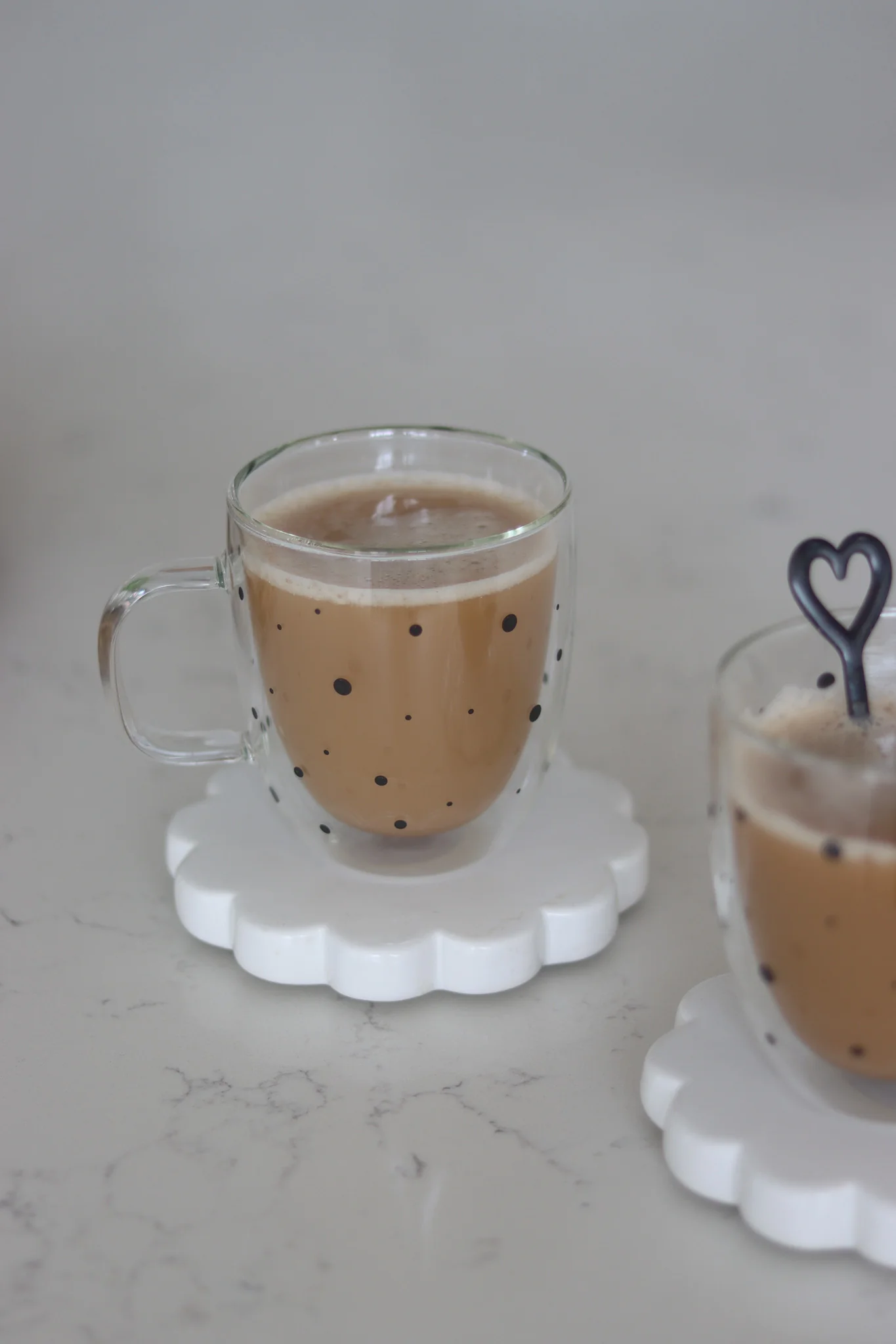 Double Walled Glass Mug Set -2 Piece - Black Polka Dots - Image 2