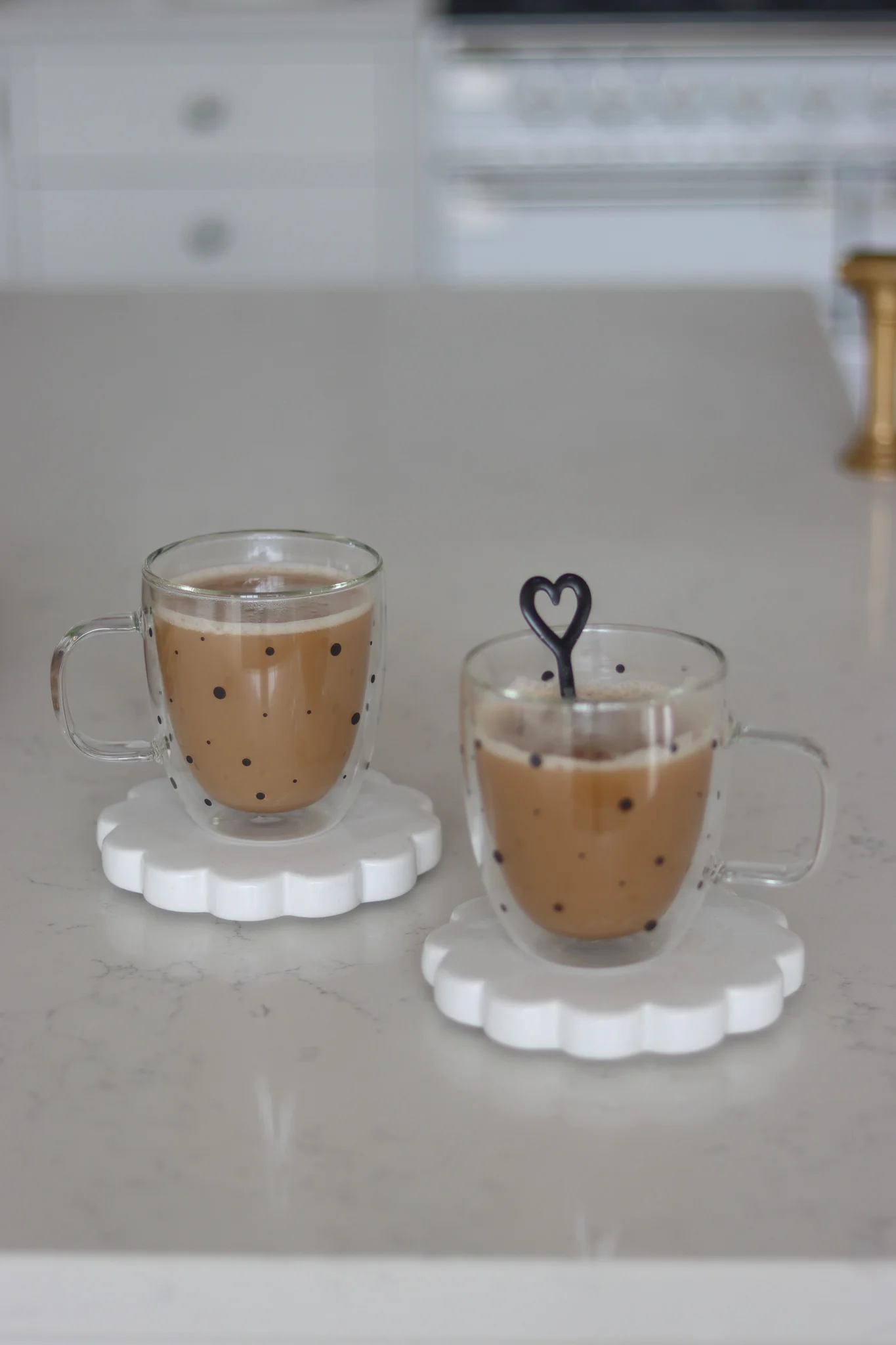 Double Walled Glass Mug Set -2 Piece - Black Polka Dots - Image 3