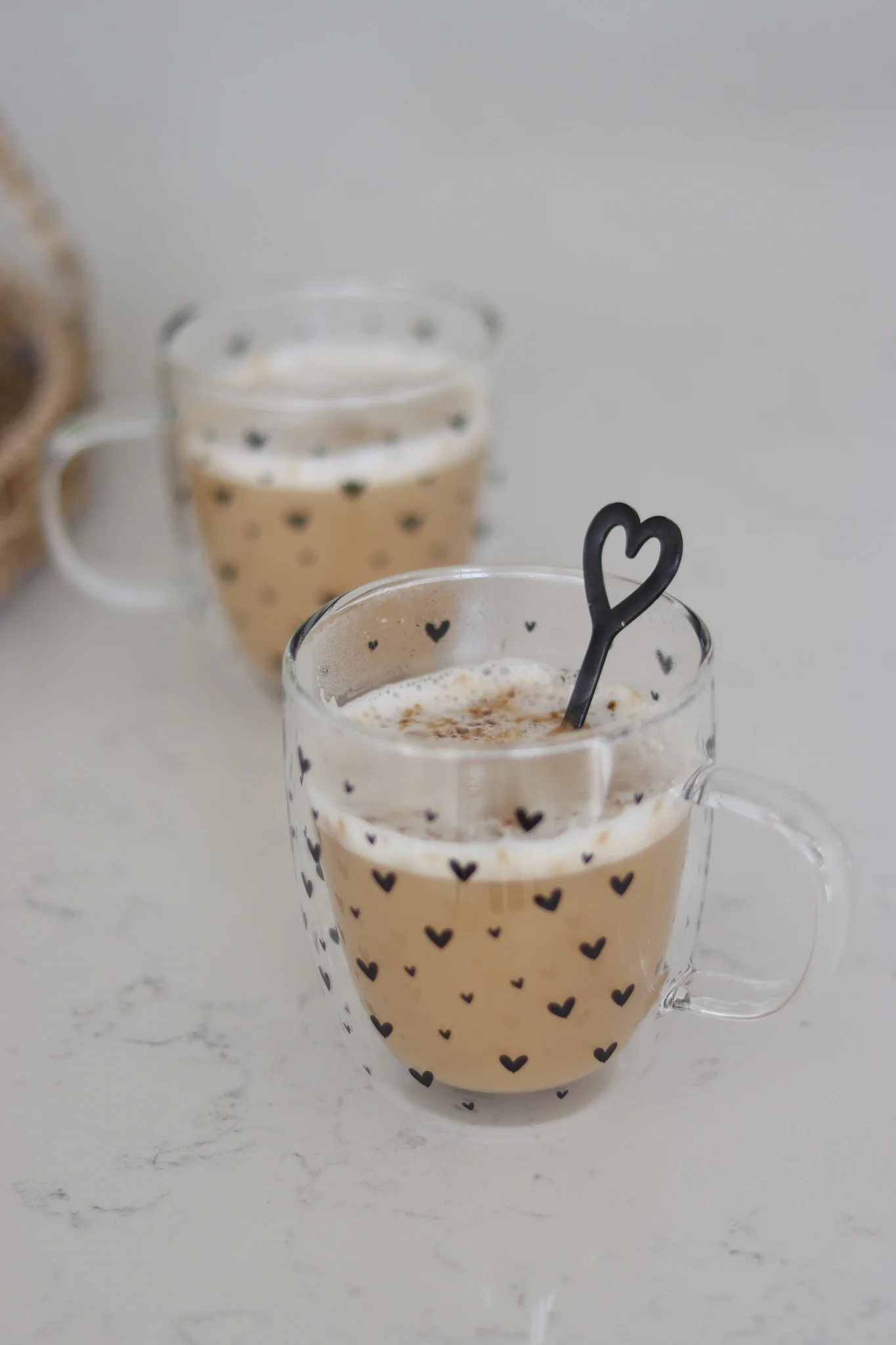 Double Walled Glass Mug Set – 2 Piece – Small Multi Heart Black - Image 2