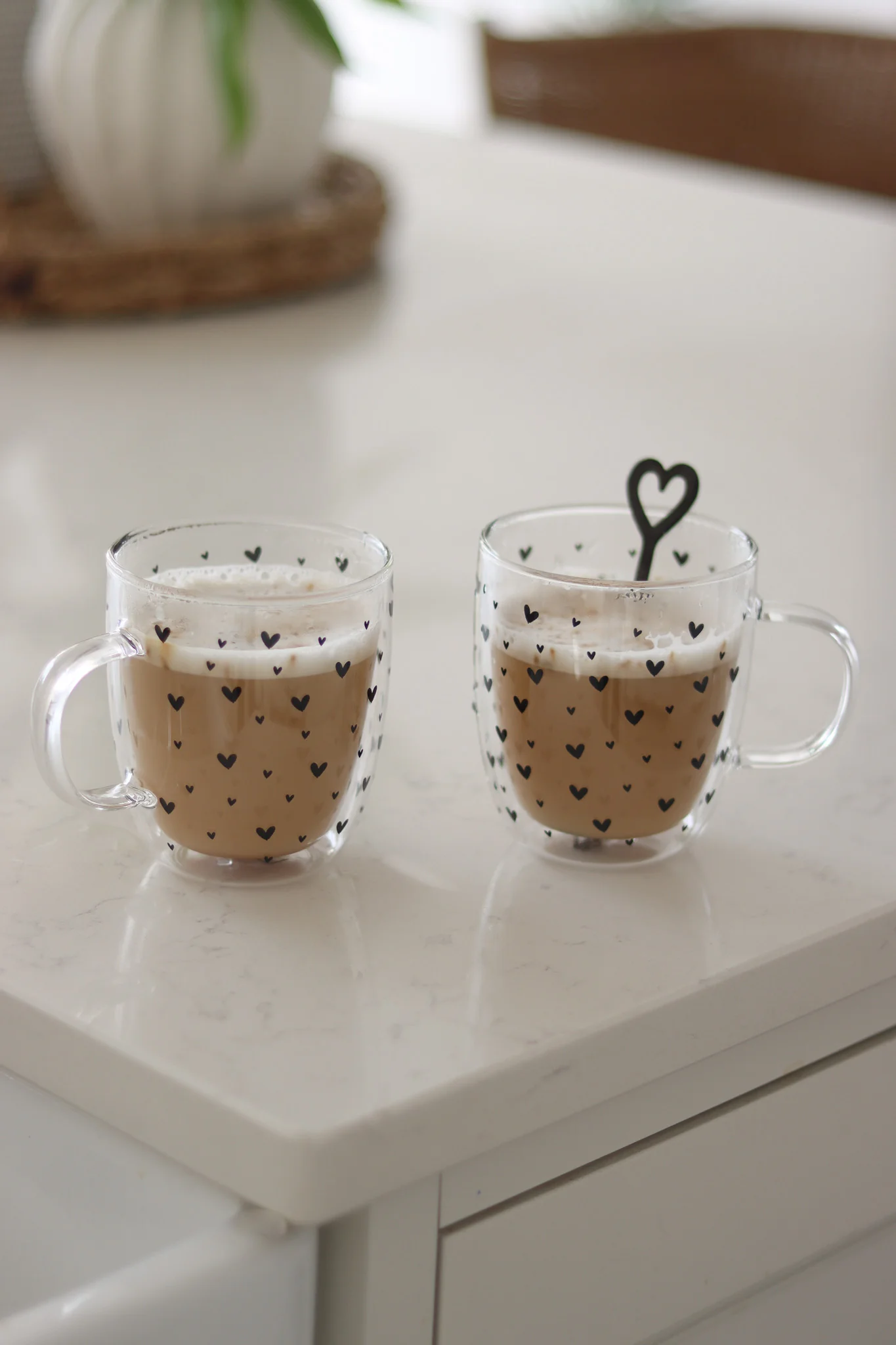 Double Walled Glass Mug Set – 2 Piece – Small Multi Heart Black - Image 3