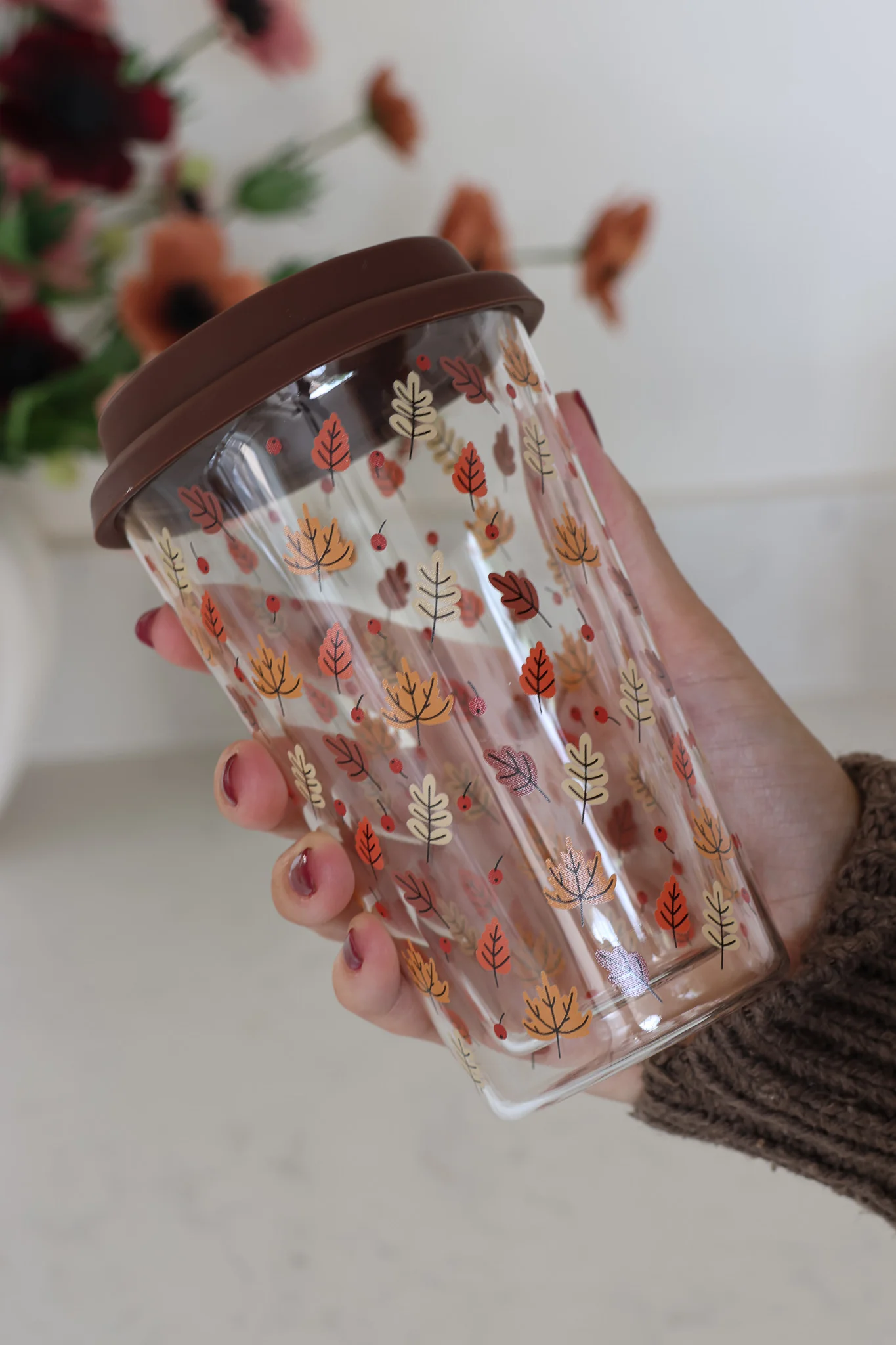 Double Walled Glass Travel Mug – Autumn Leaves - Image 2