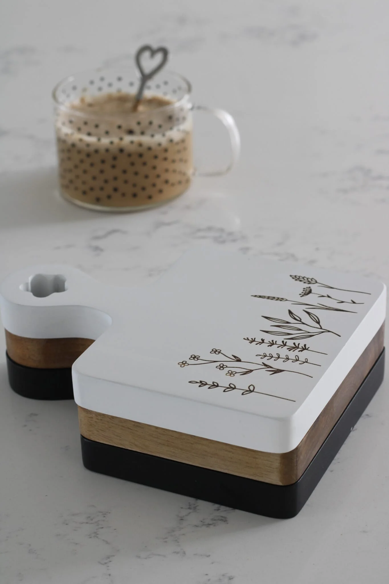 Engraved Flower Square Wooden coaster - Small Black - Image 3