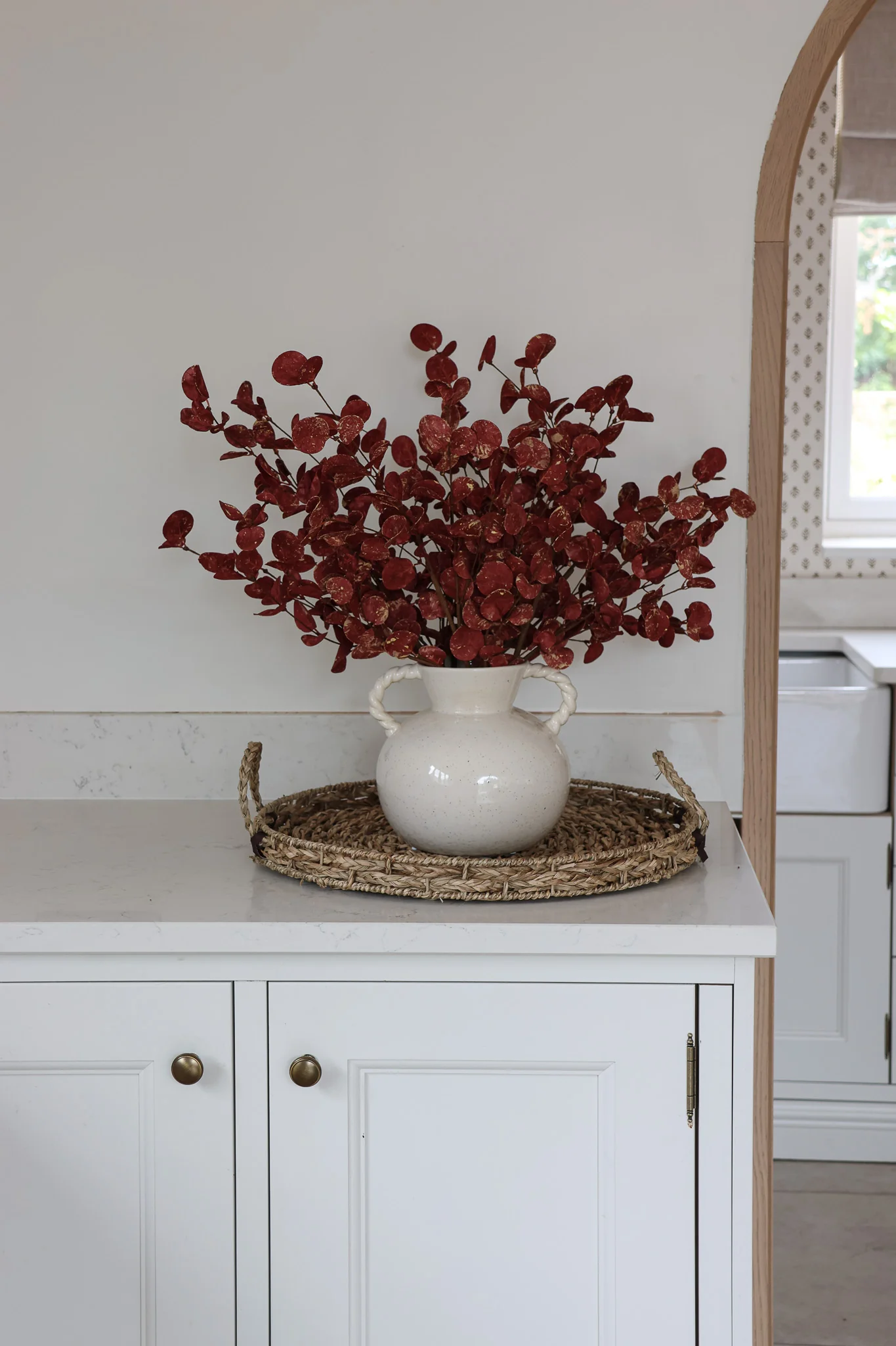 Faux Eucalyptus Spray - Red - Image 2