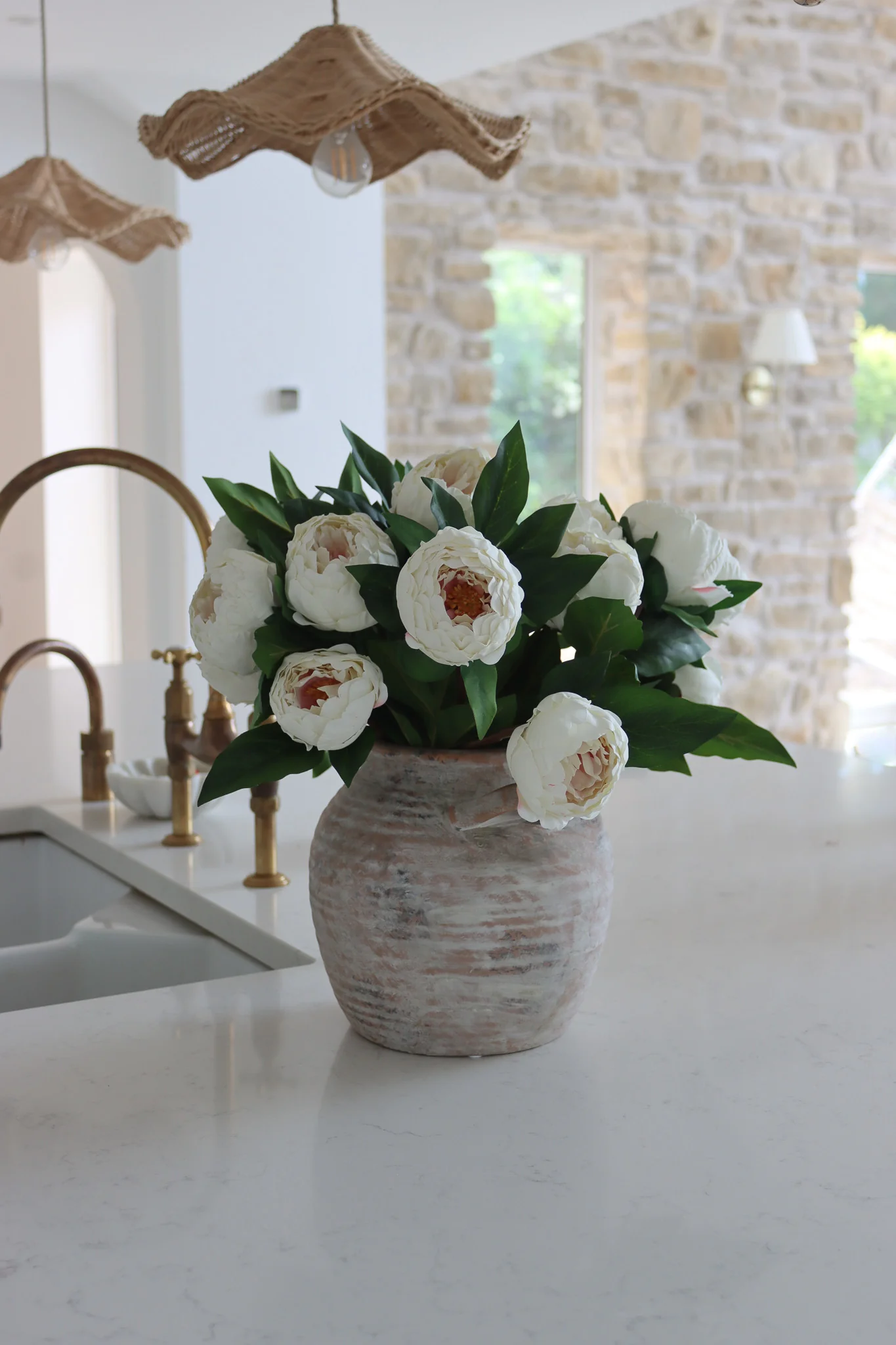 Faux Flowers - Peony Spray - Cream