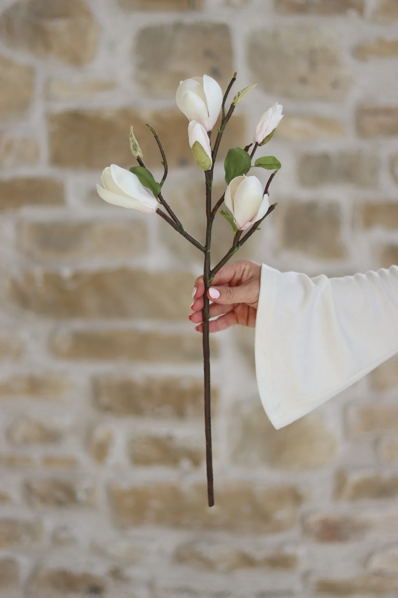 Faux Flowers - White Magnolia Stem