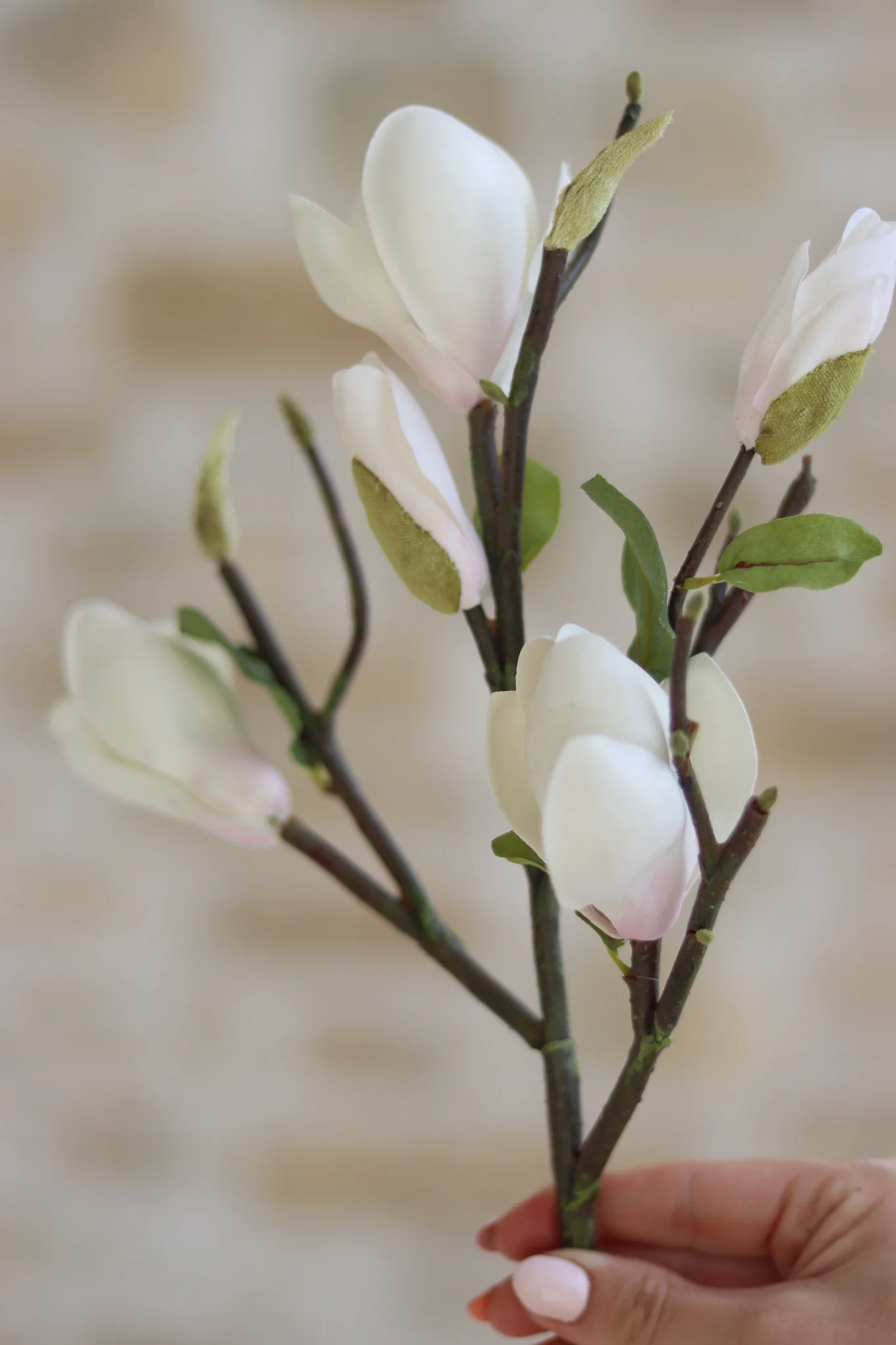 Faux Flowers - White Magnolia Stem - Image 2