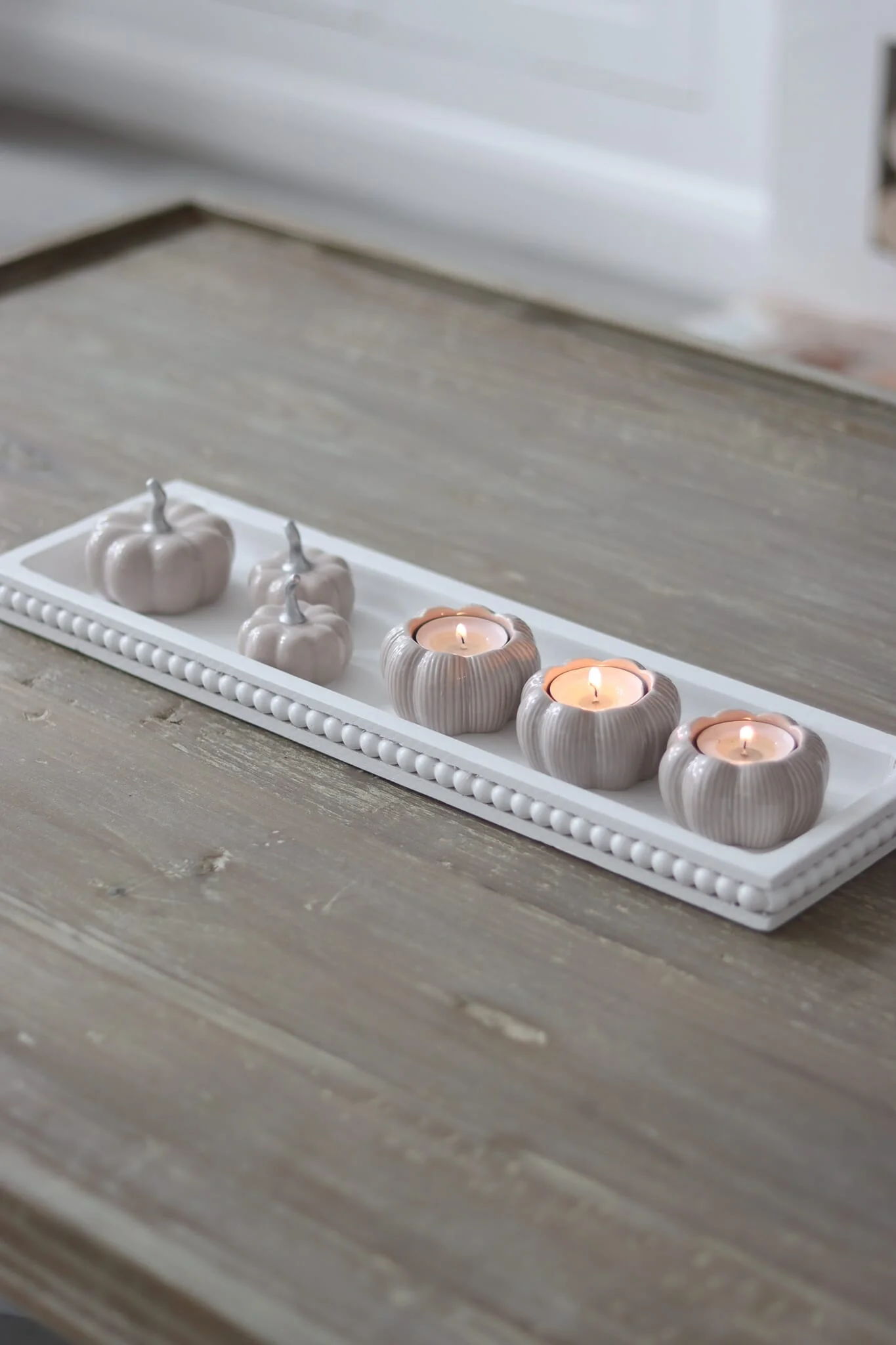 Flat Beaded Wooden Tray - White - Image 2