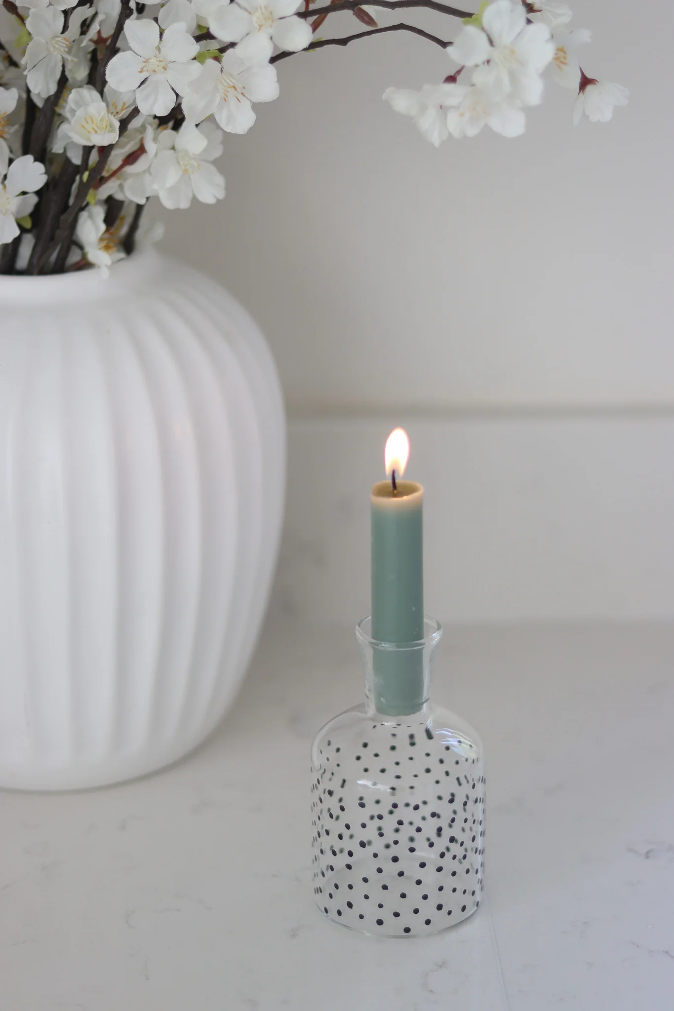 Glass Candle Holder - Black Polka Dot
