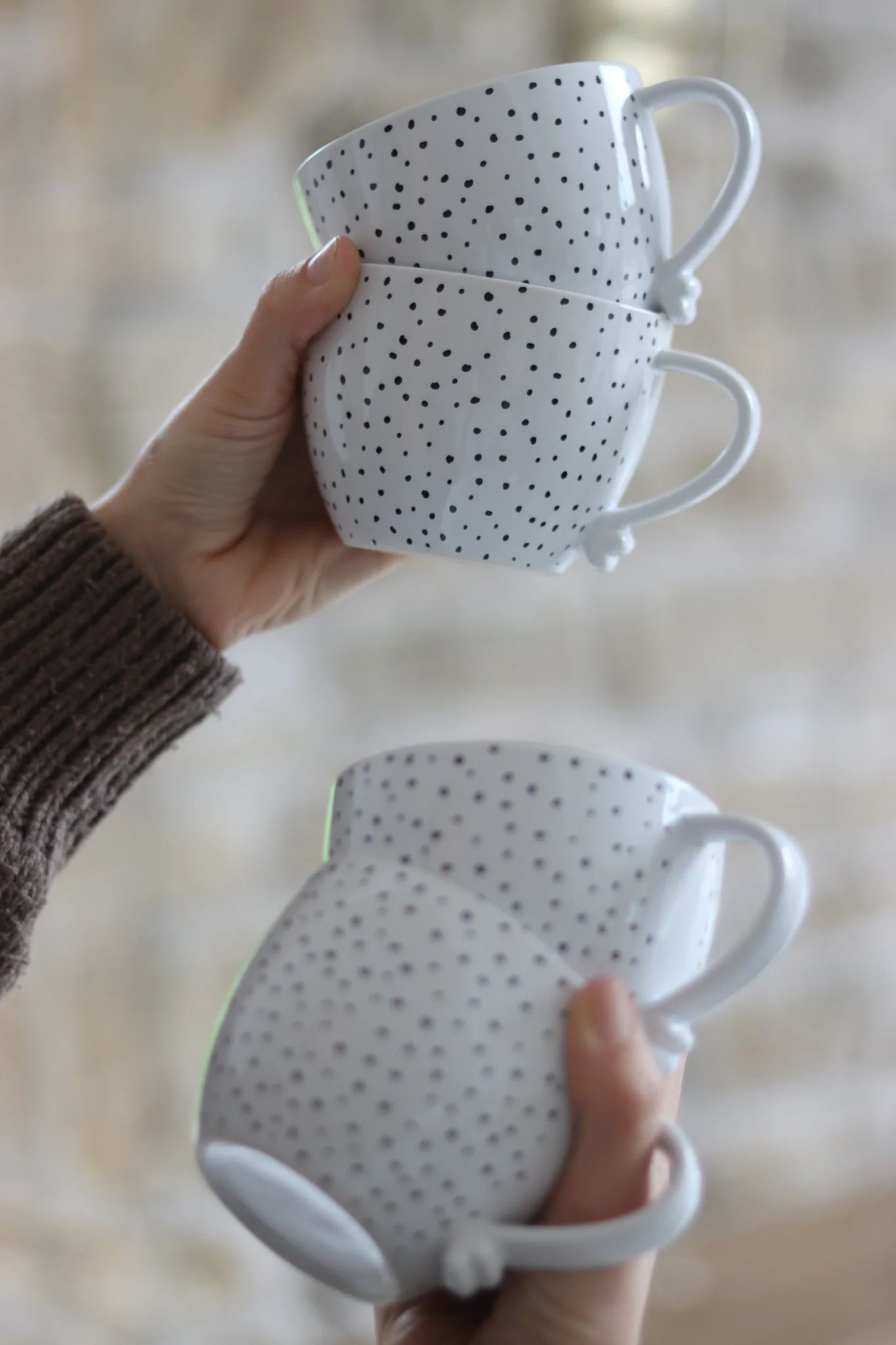 Heart Handled Ceramic Mug Set – 4 Piece – Dots