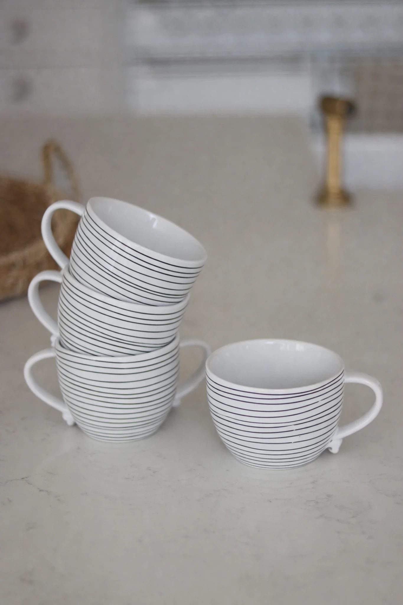Heart Handled Ceramic Mug Set – 4 Piece – Horizontal Stripes