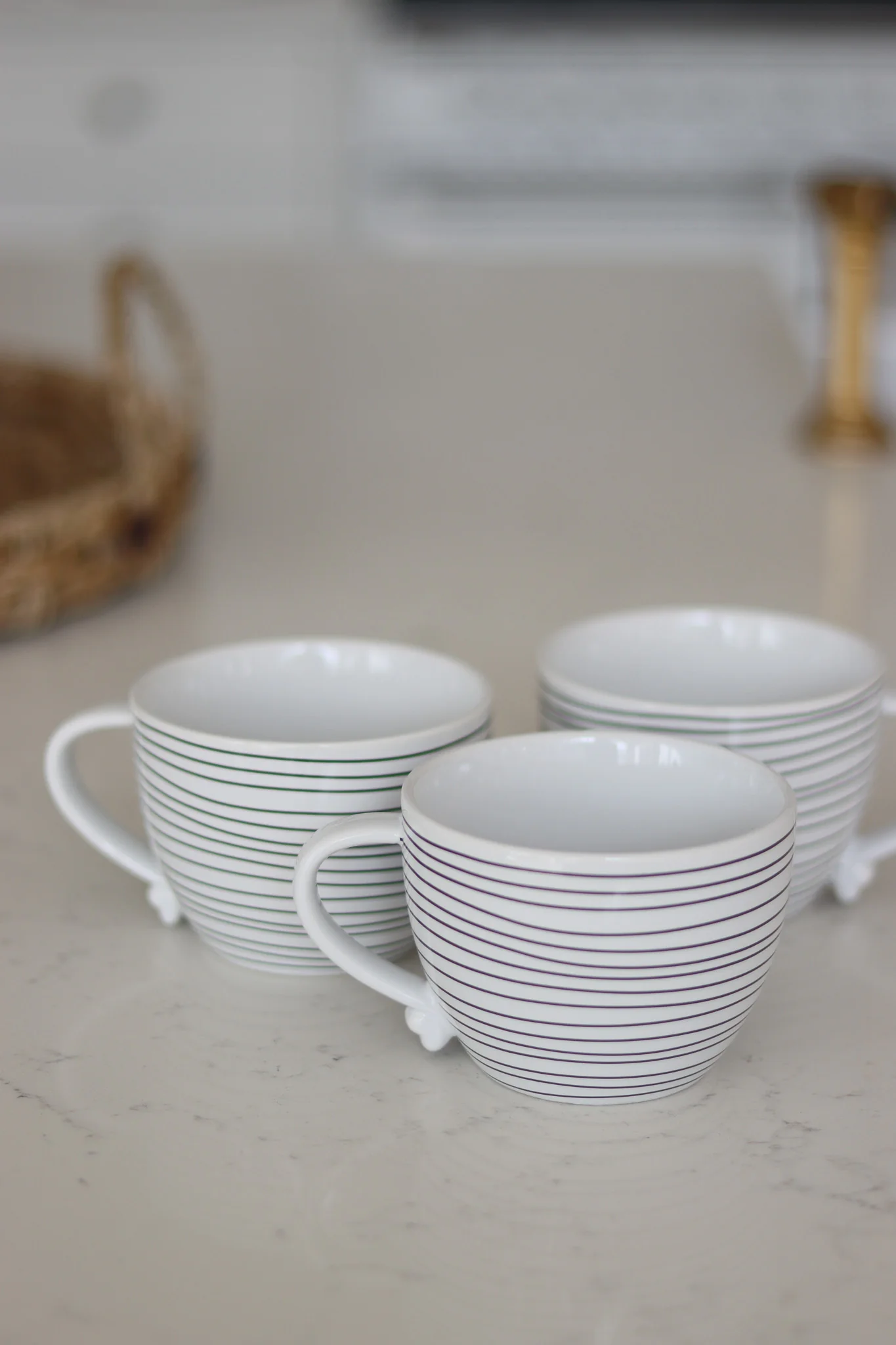 Heart Handled Ceramic Mug Set – 4 Piece – Horizontal Stripes - Image 2