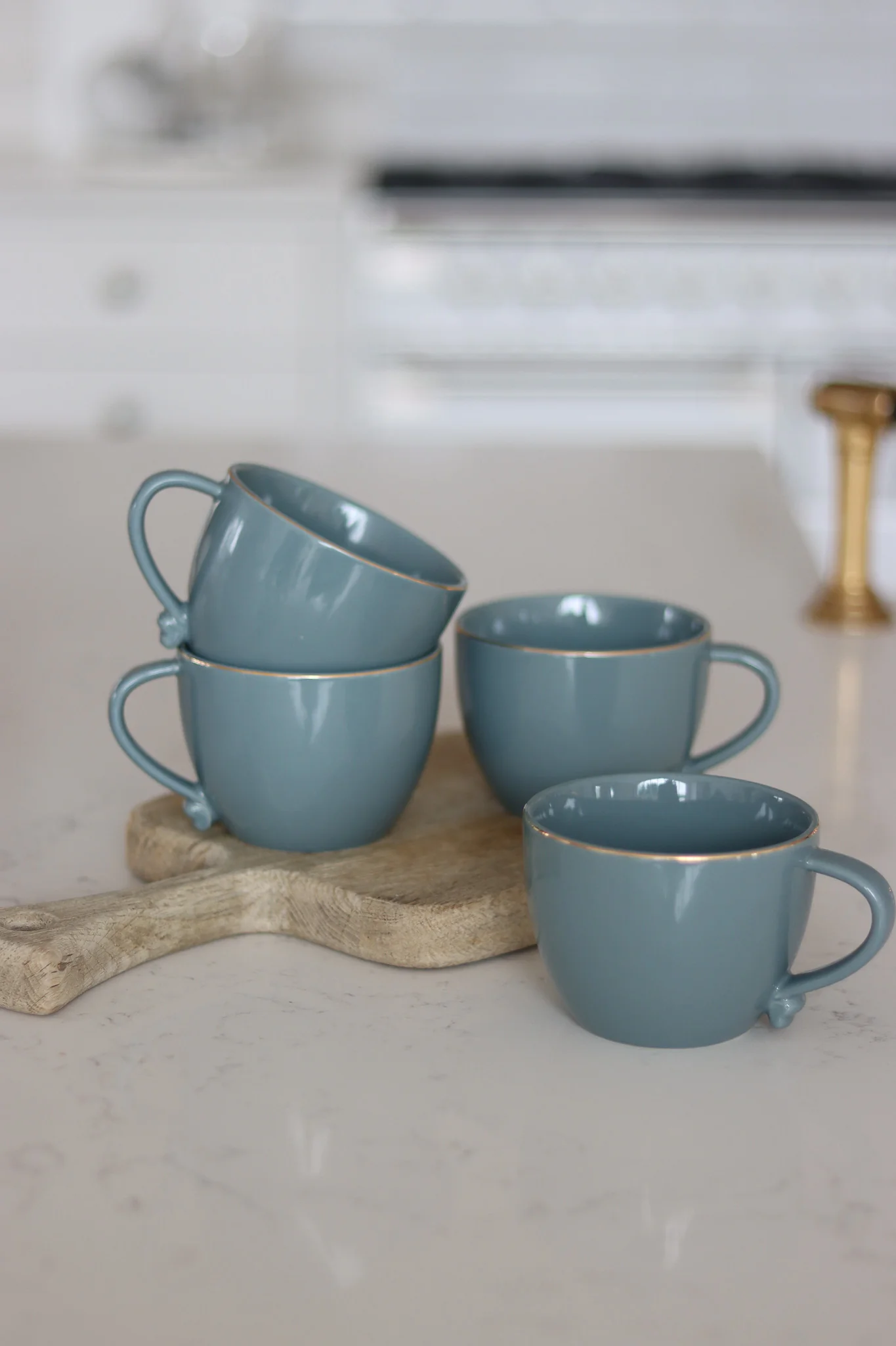 Heart Handled Ceramic Mug Set – 4 Piece – Slate Gold Trim - Image 2