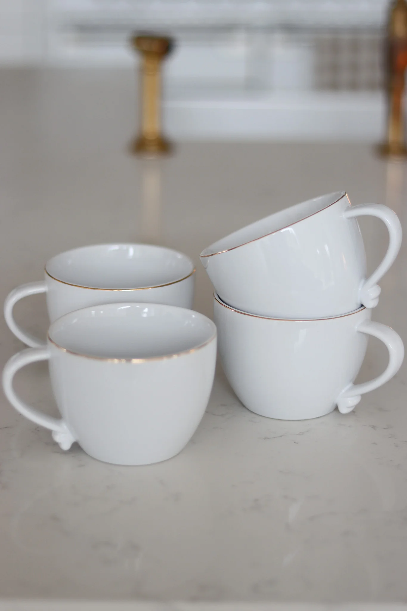 Heart Handled Ceramic Mug Set – 4 Piece – White Gold Trim - Image 5
