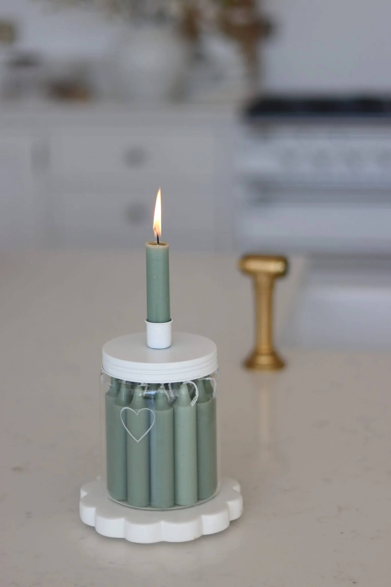 Screw Lidded Glass Candle Holder - White/Single Heart - Image 3