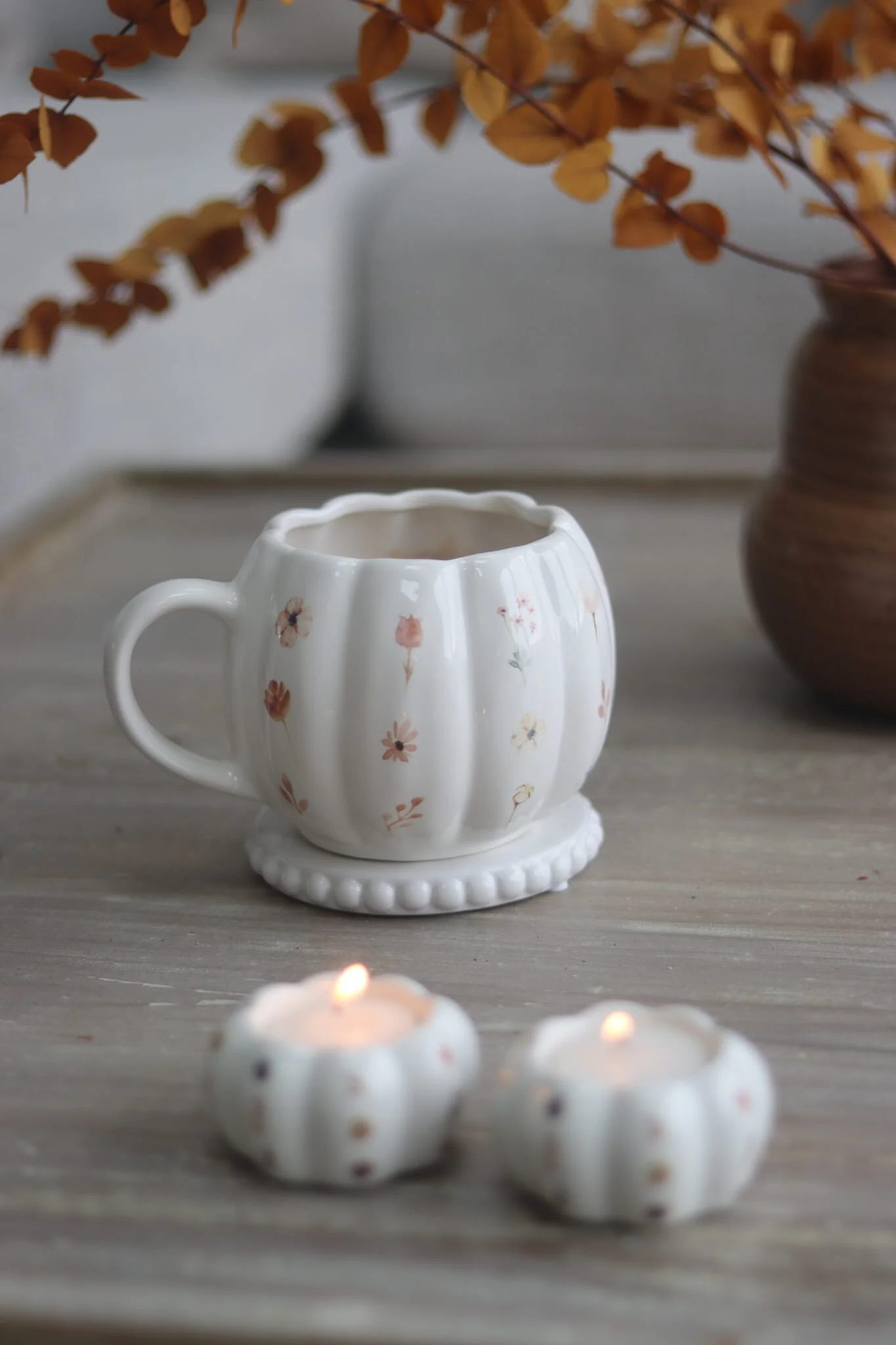 Large Pumpkin Mug - White AutumnArt 2
