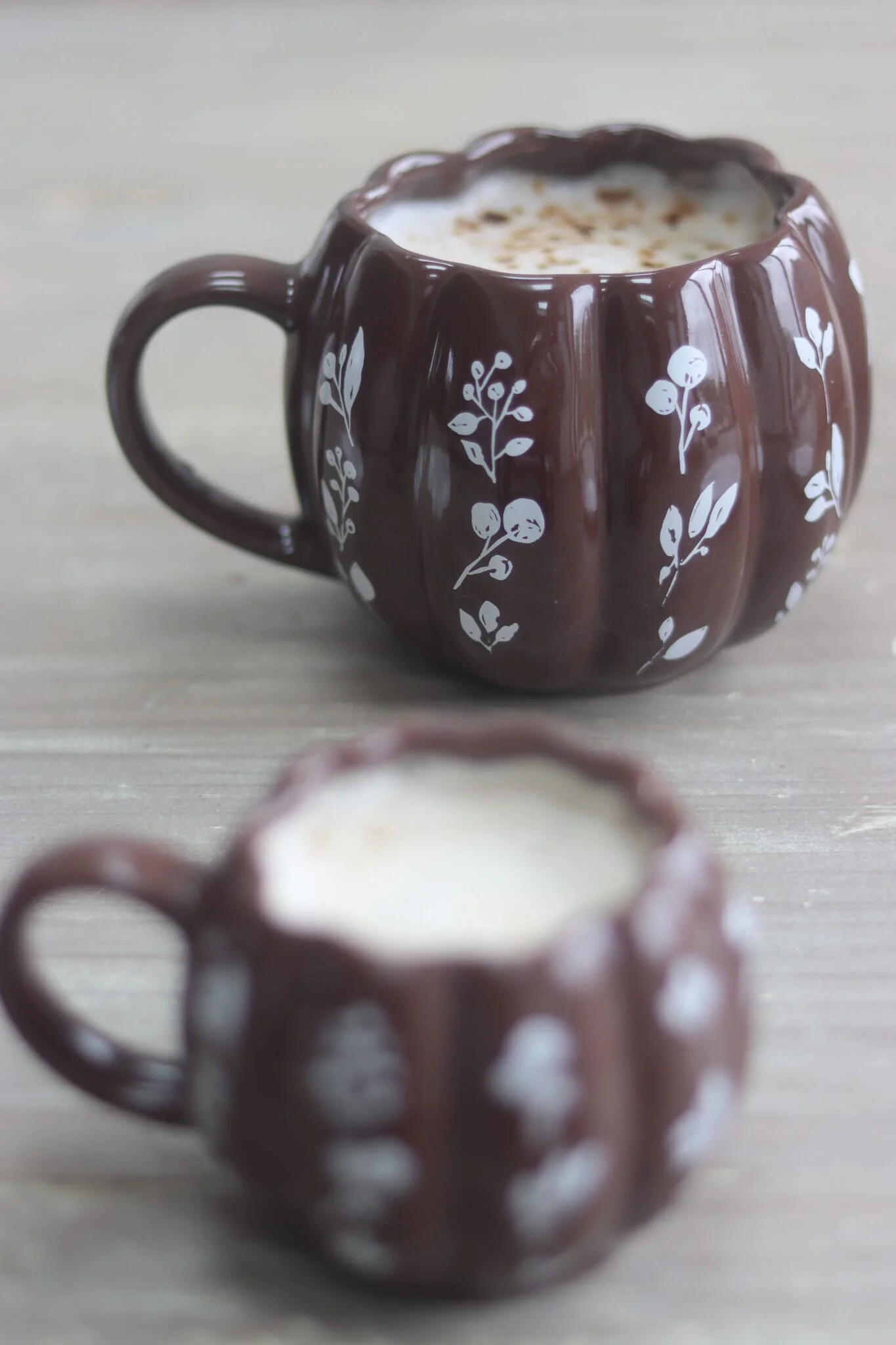 Mini Pumpkin Mug - Brown Floral Art 3 - Image 3
