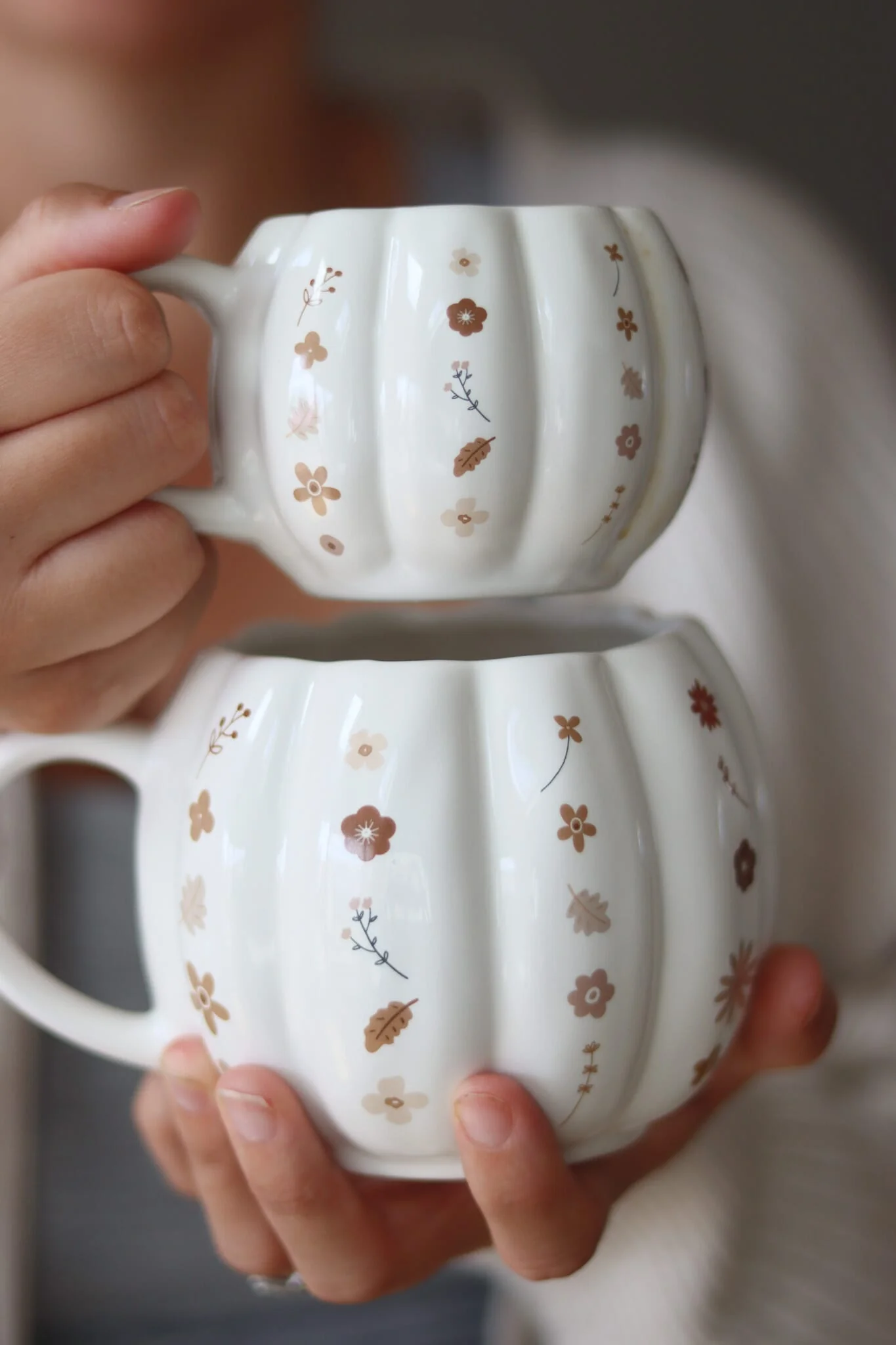 Mini Pumpkin Mug - White Floral Art 4 - Image 3