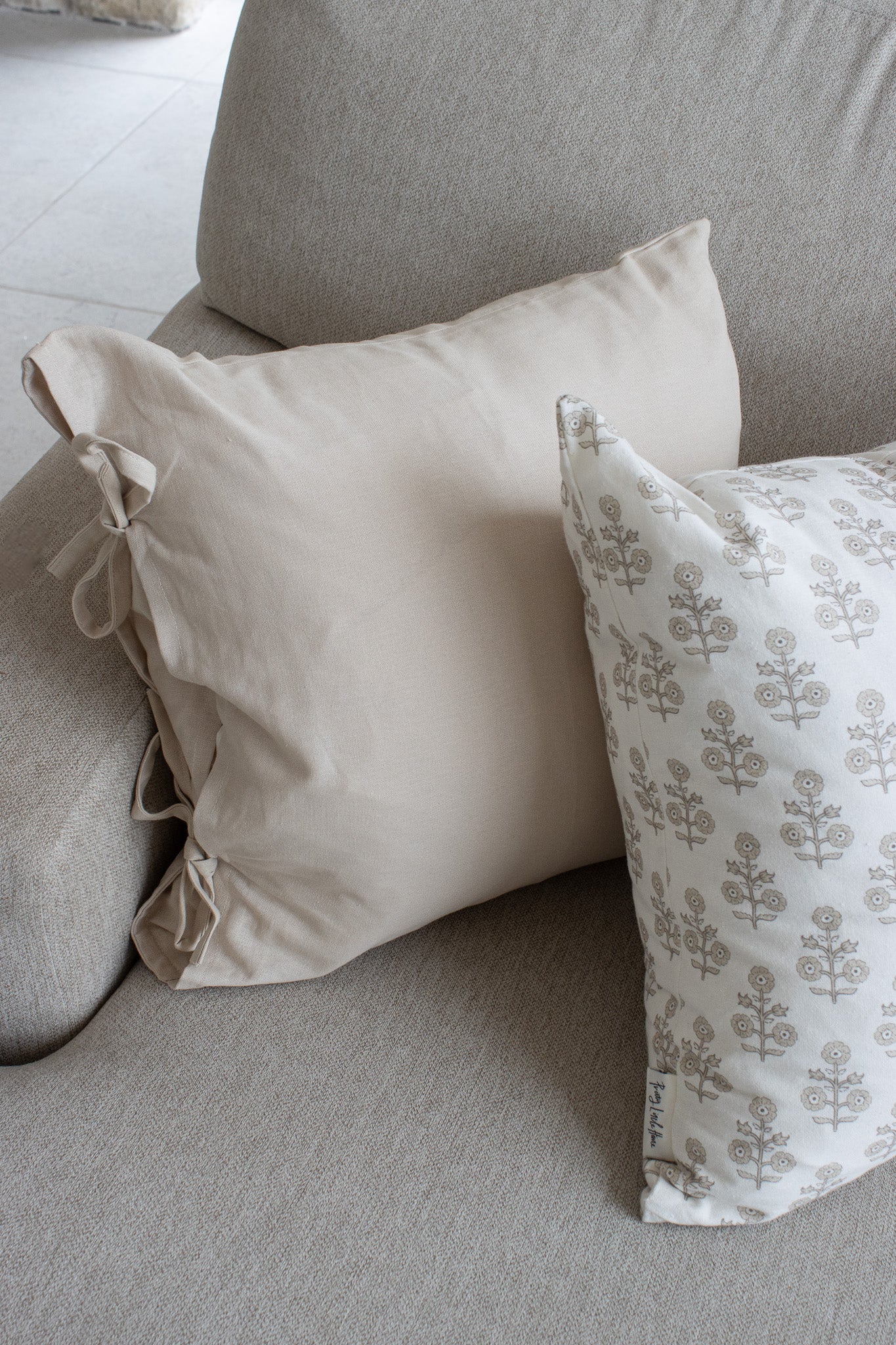Plain Cushion Cover - Cloud Cream Tie-Top - Image 3