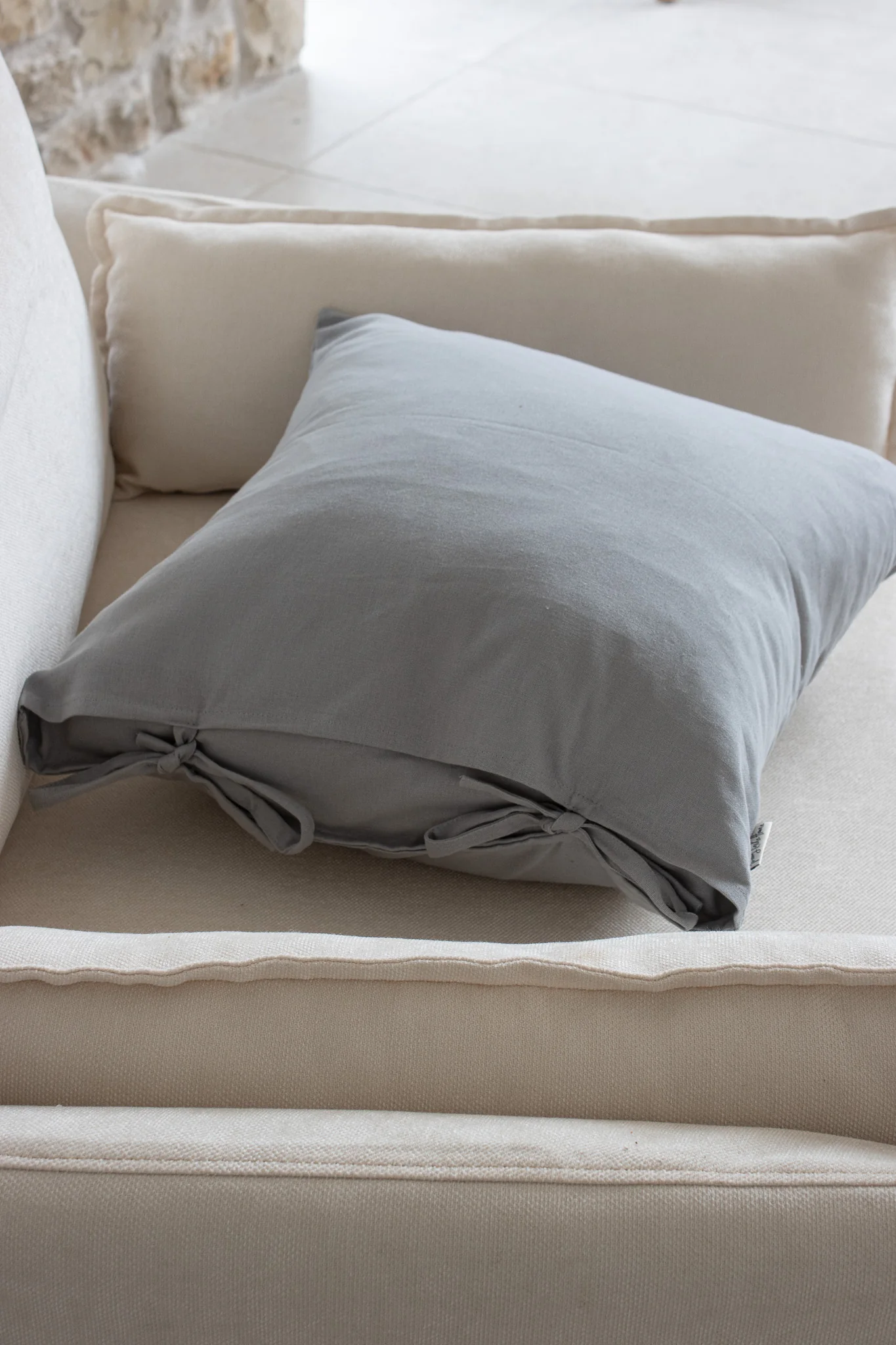 Plain Cushion Cover - Soft Blue Tie-Top - Image 4